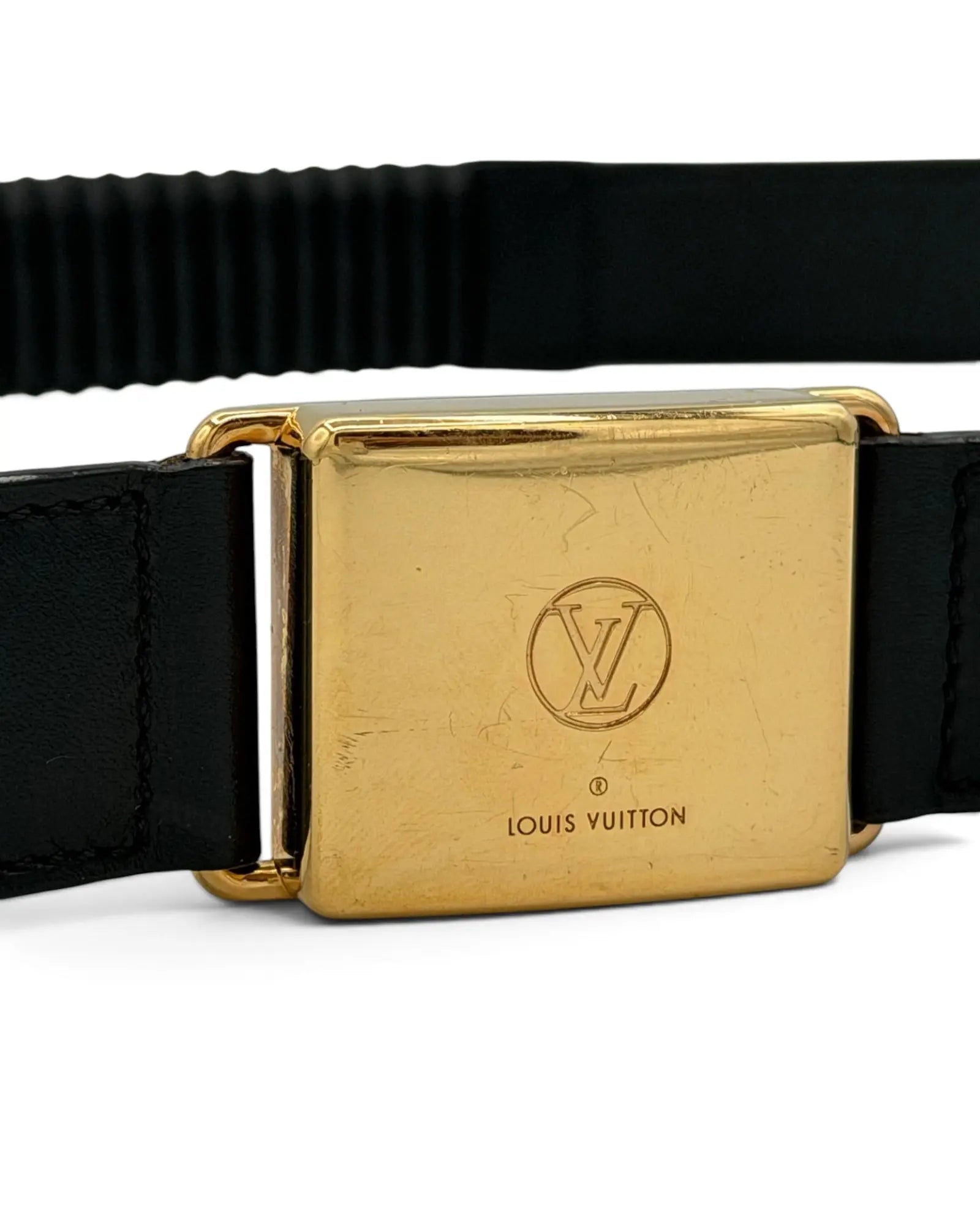 Louis Vuitton Vintage Belt – Black Leather – Gold LV Buckle LUXVINTAGELISBON