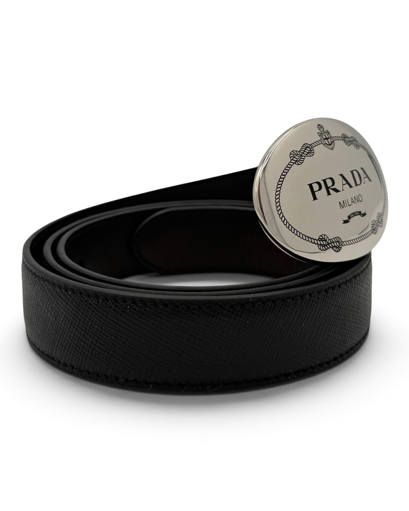 Cinto Prada em Pele Saffiano – Preto