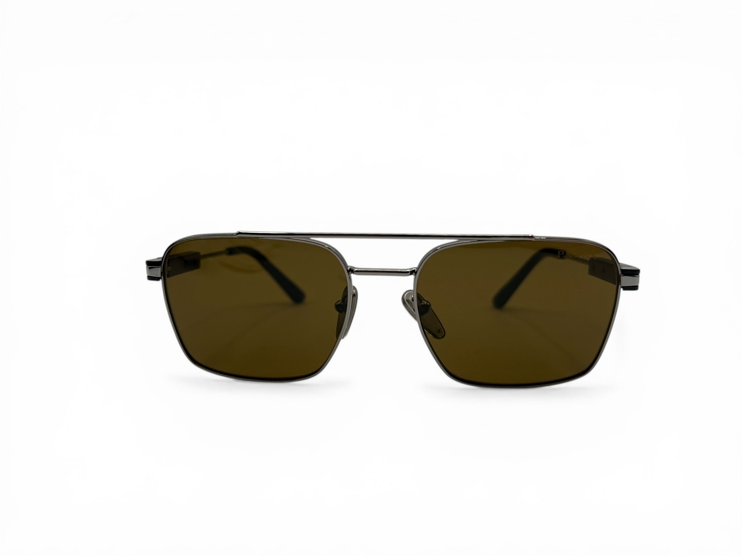 Prada Rectangular Aviator Sunglasses – Metal Frame – Brown Gradient Lens