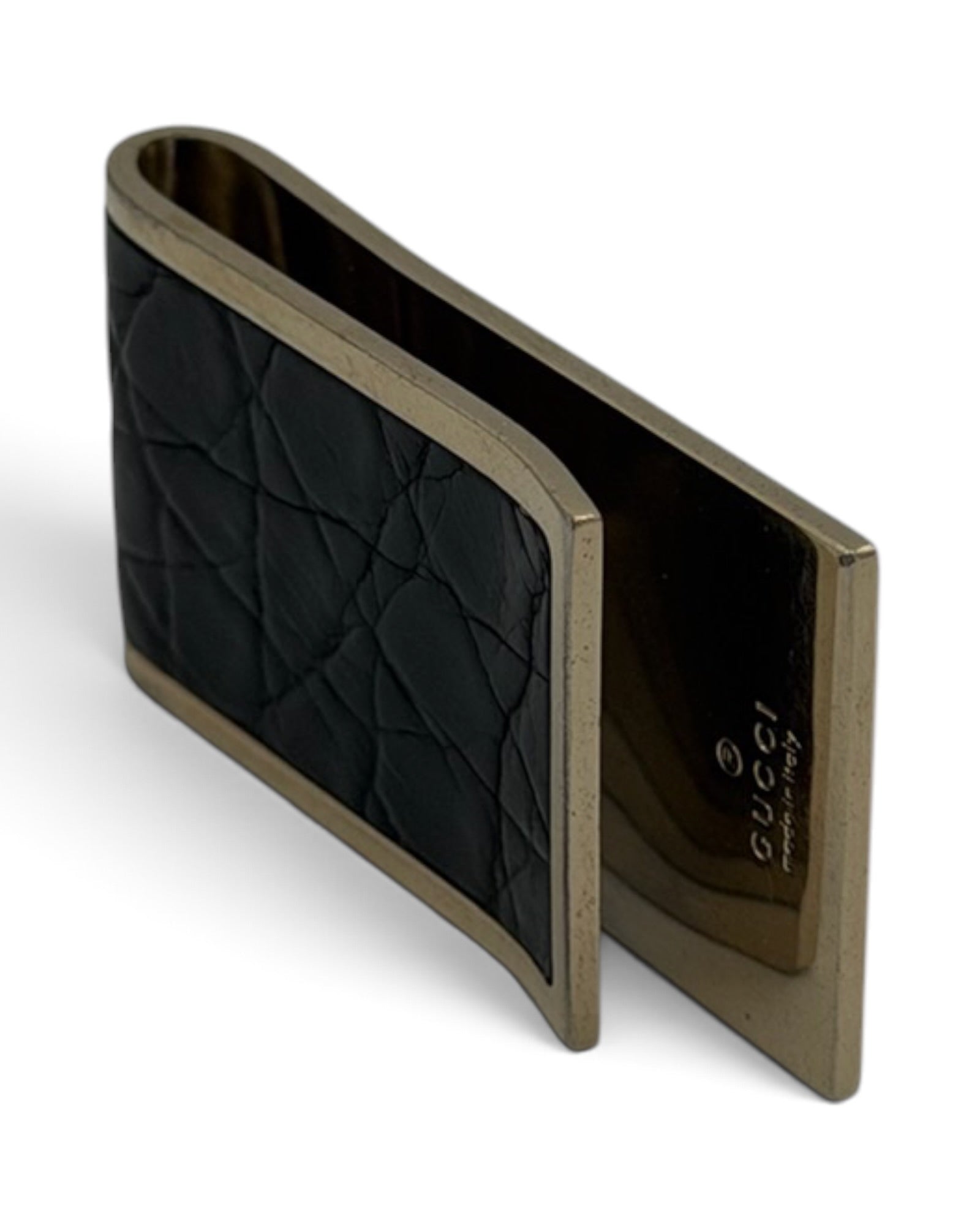 Gucci Crocodile-Embossed Leather Money Clip – Gold-Tone