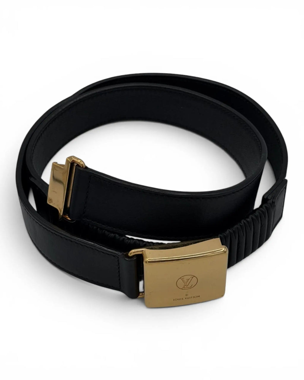 Louis Vuitton Vintage Belt – Black Leather – Gold LV Buckle LUXVINTAGELISBON