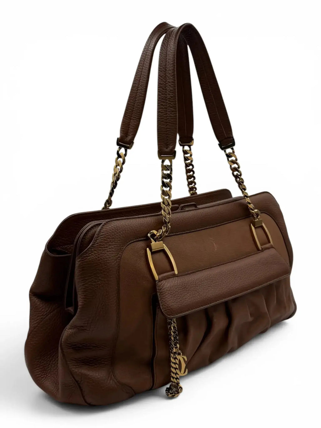 Cartier Bowler Bag – Brown Grained Leather – Gold Hardware