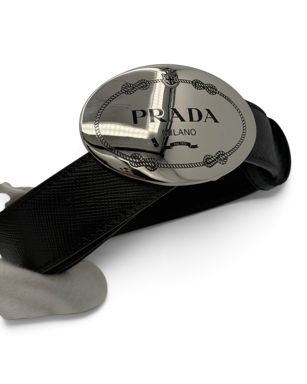 Cinto Prada em Pele Saffiano – Preto