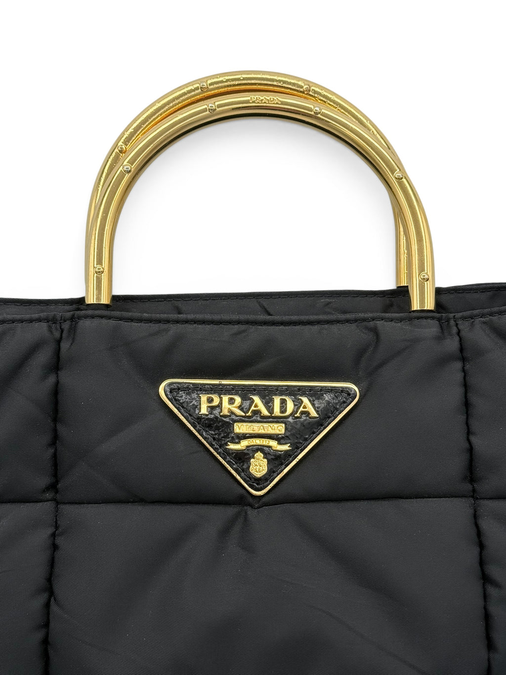 Prada Nylon Padded Tote - Black / Gold