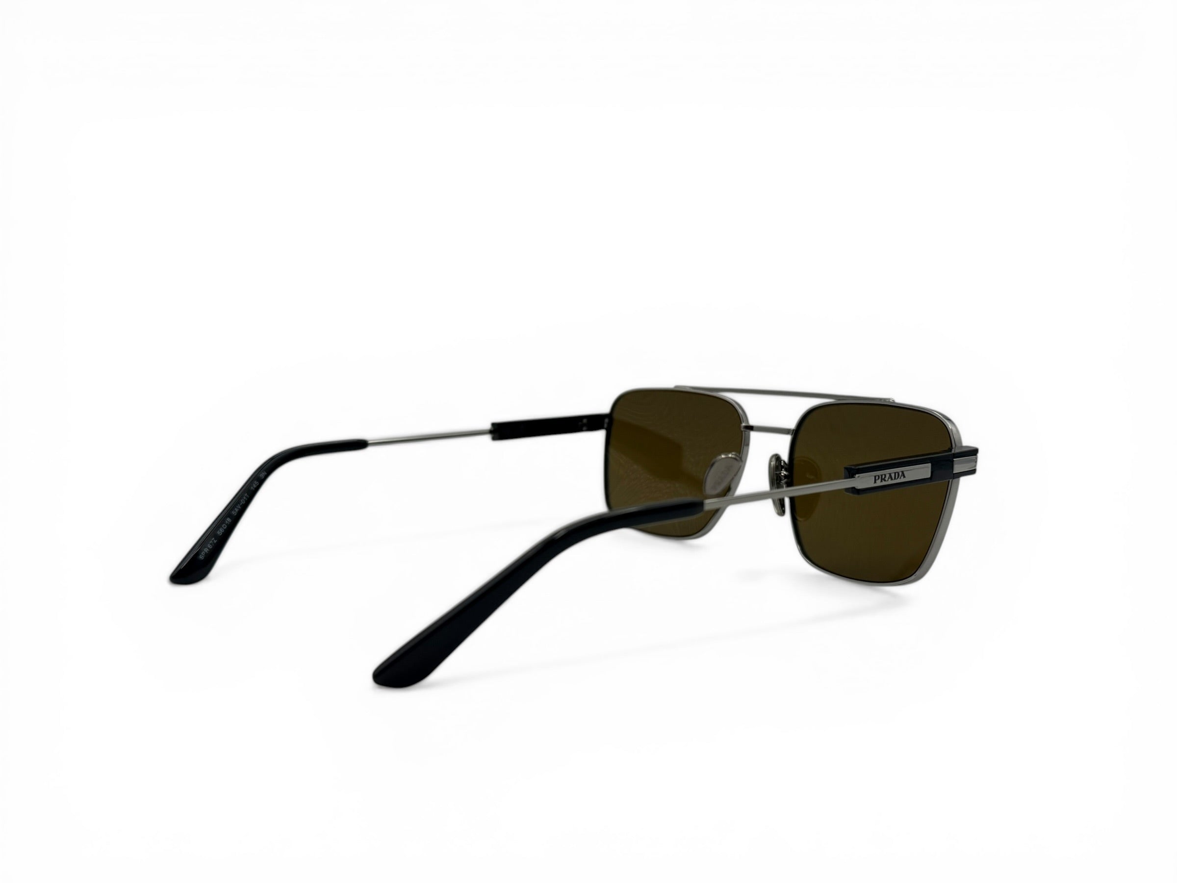 Prada Rectangular Aviator Sunglasses – Metal Frame – Brown Gradient Lens