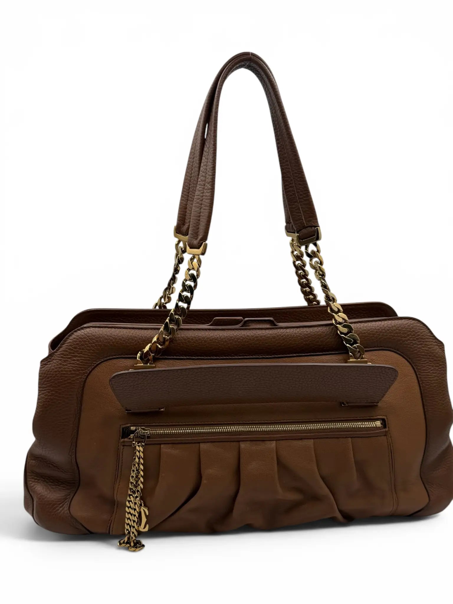 Cartier Bowler Bag – Brown Grained Leather – Gold Hardware