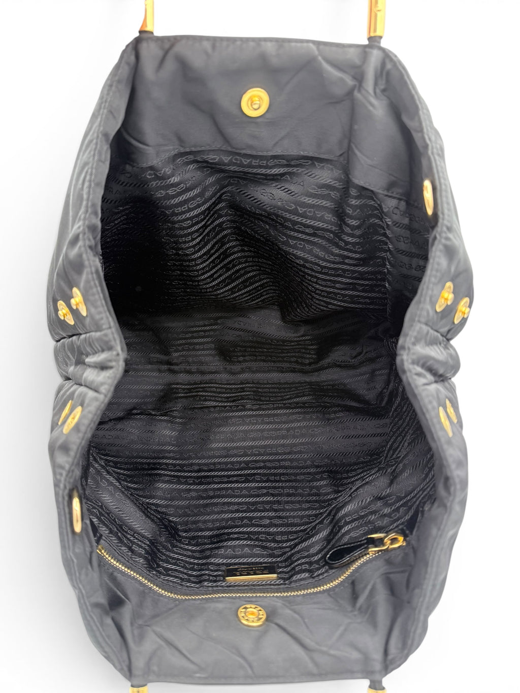 Prada Nylon Padded Tote - Black / Gold