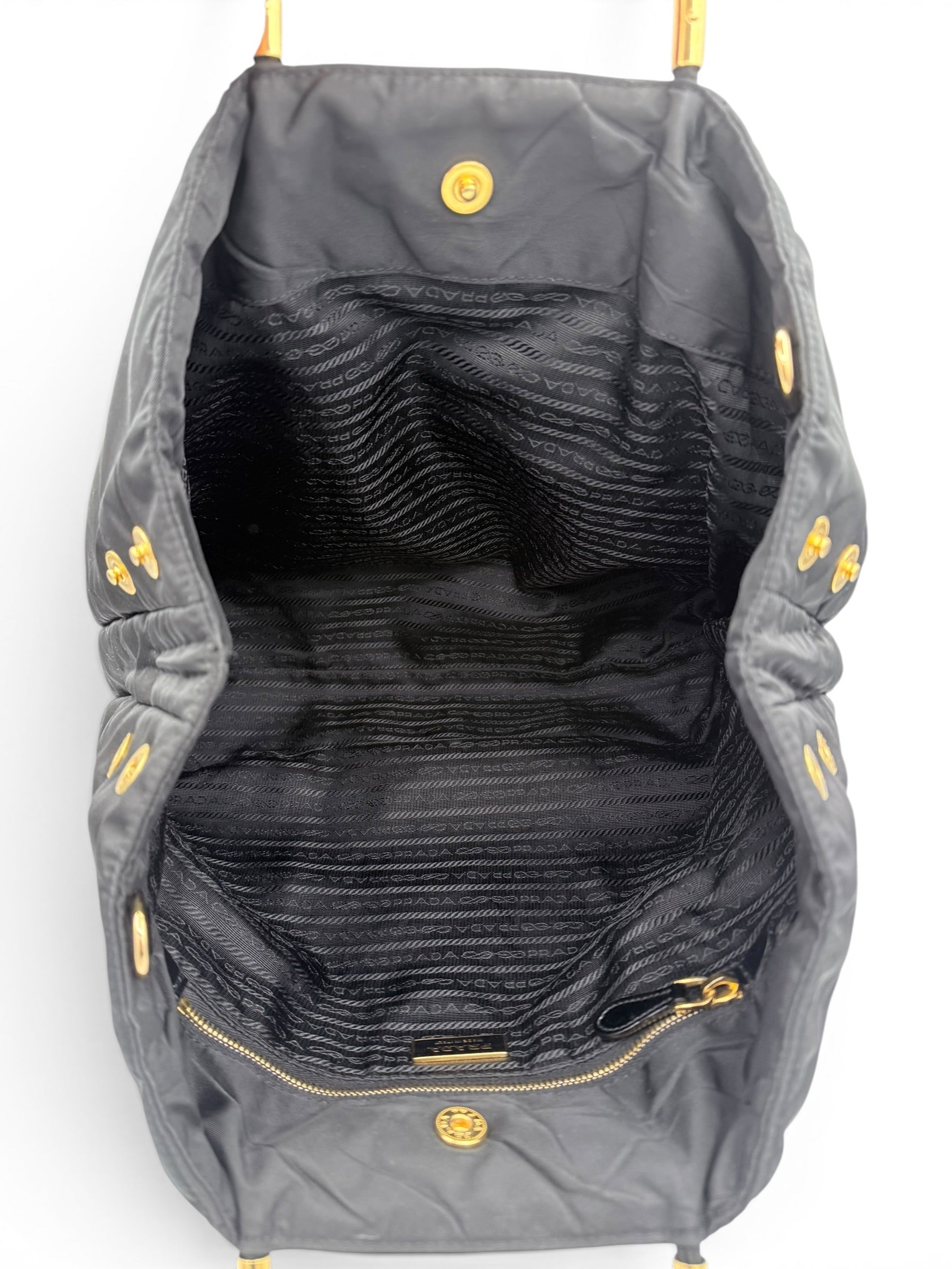 Prada Nylon Padded Tote - Black / Gold