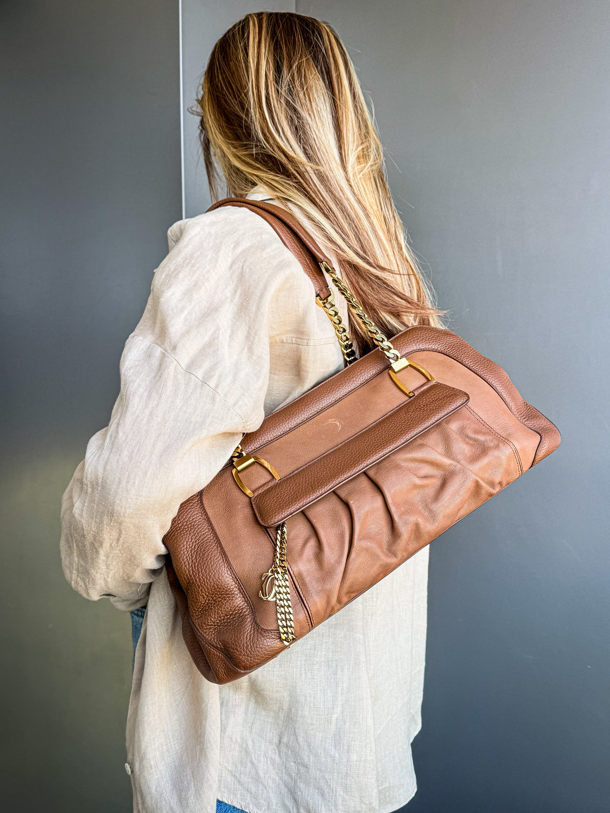 Cartier Bowler Bag – Brown Grained Leather – Gold Hardware LUXVINTAGELISBON