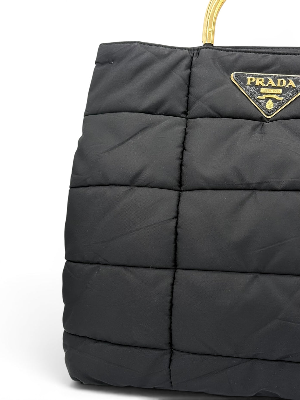 Prada Nylon Padded Tote - Black / Gold