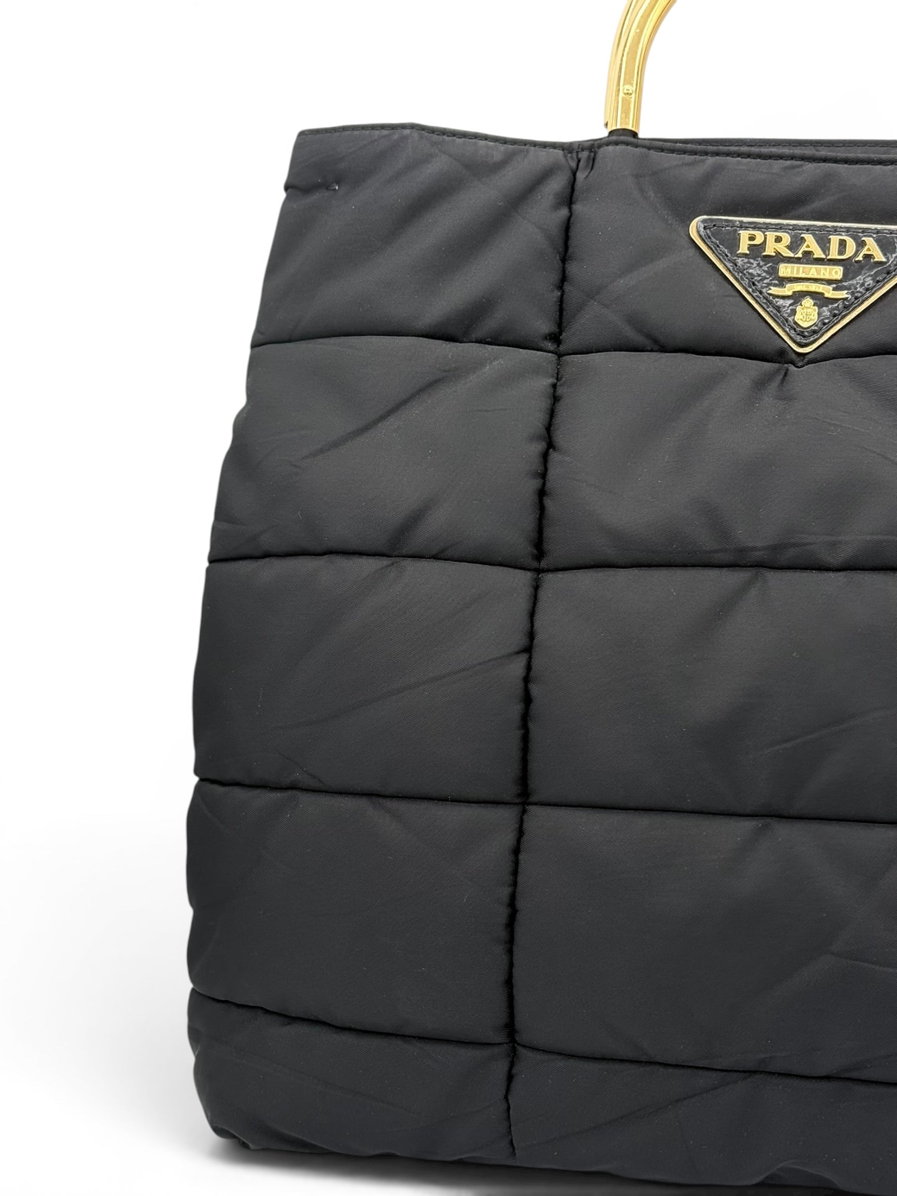 Prada Nylon Padded Tote - Black / Gold