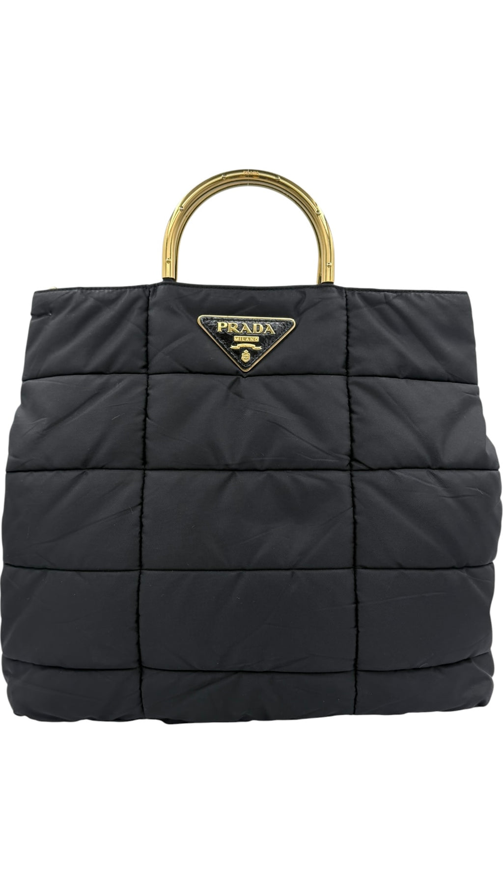 Prada Nylon Padded Tote - Black / Gold