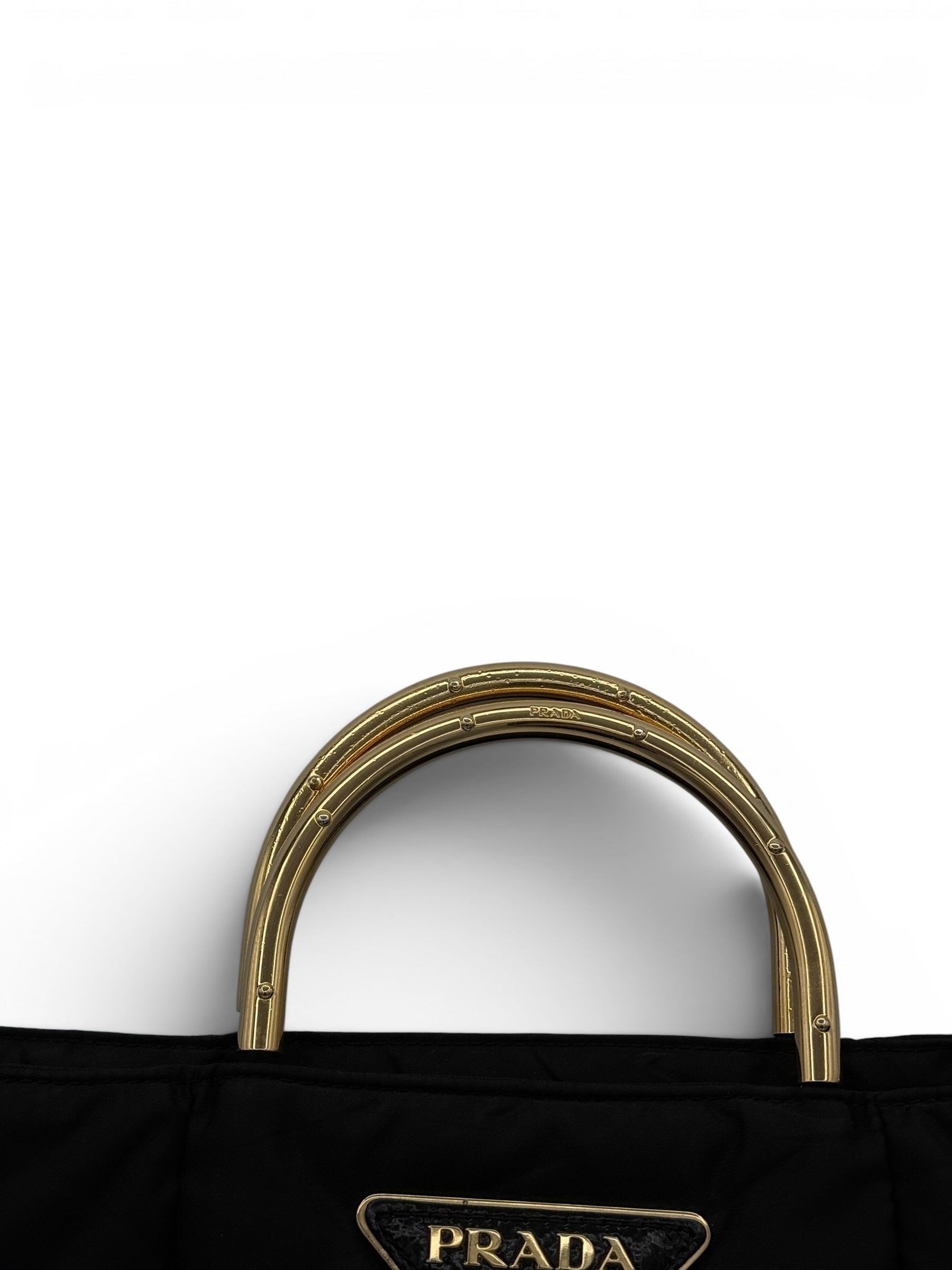 Prada Nylon Padded Tote - Black / Gold
