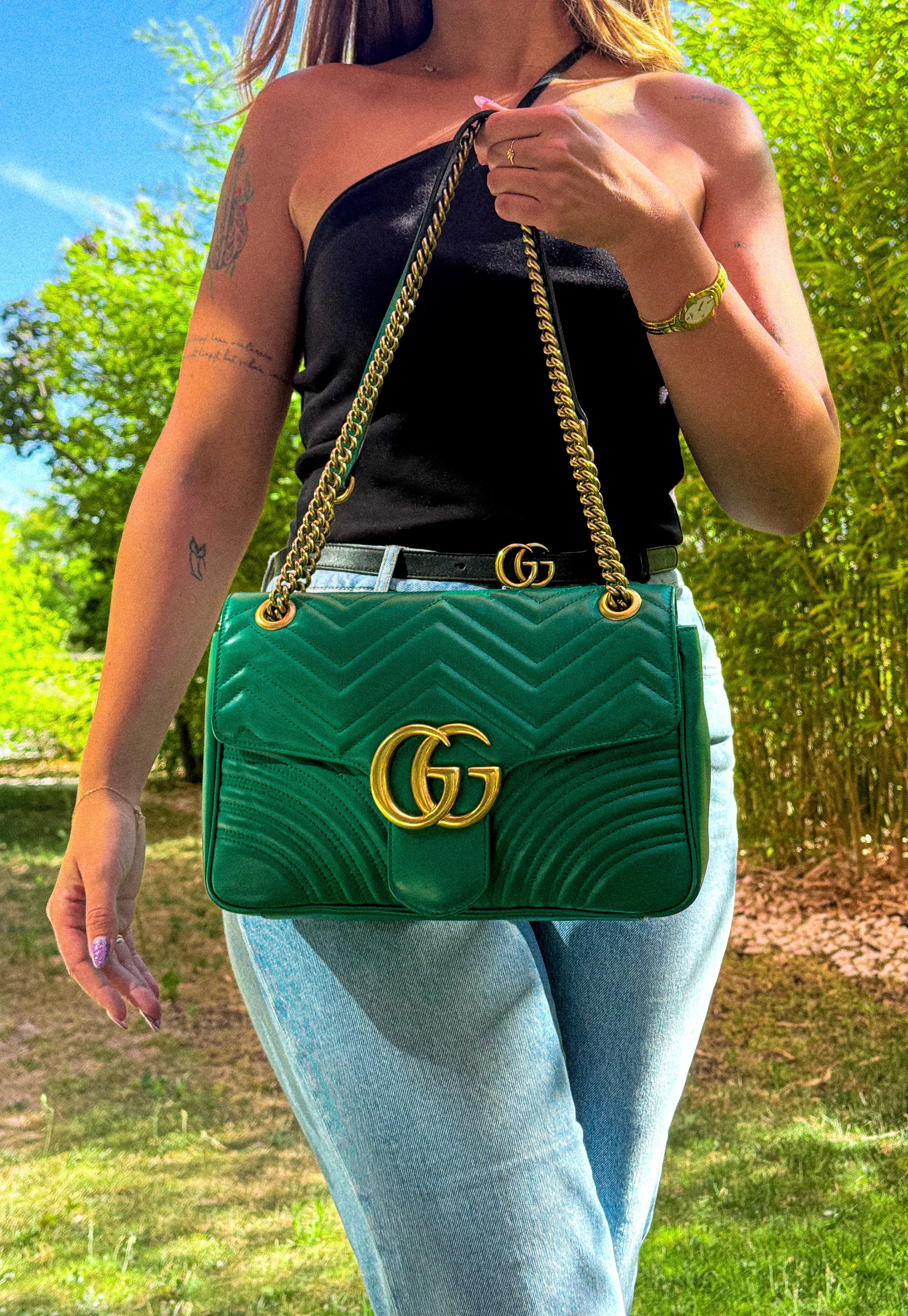 Gucci GG Marmont Matelassé Flap Bag – Green LUXVINTAGELISBON