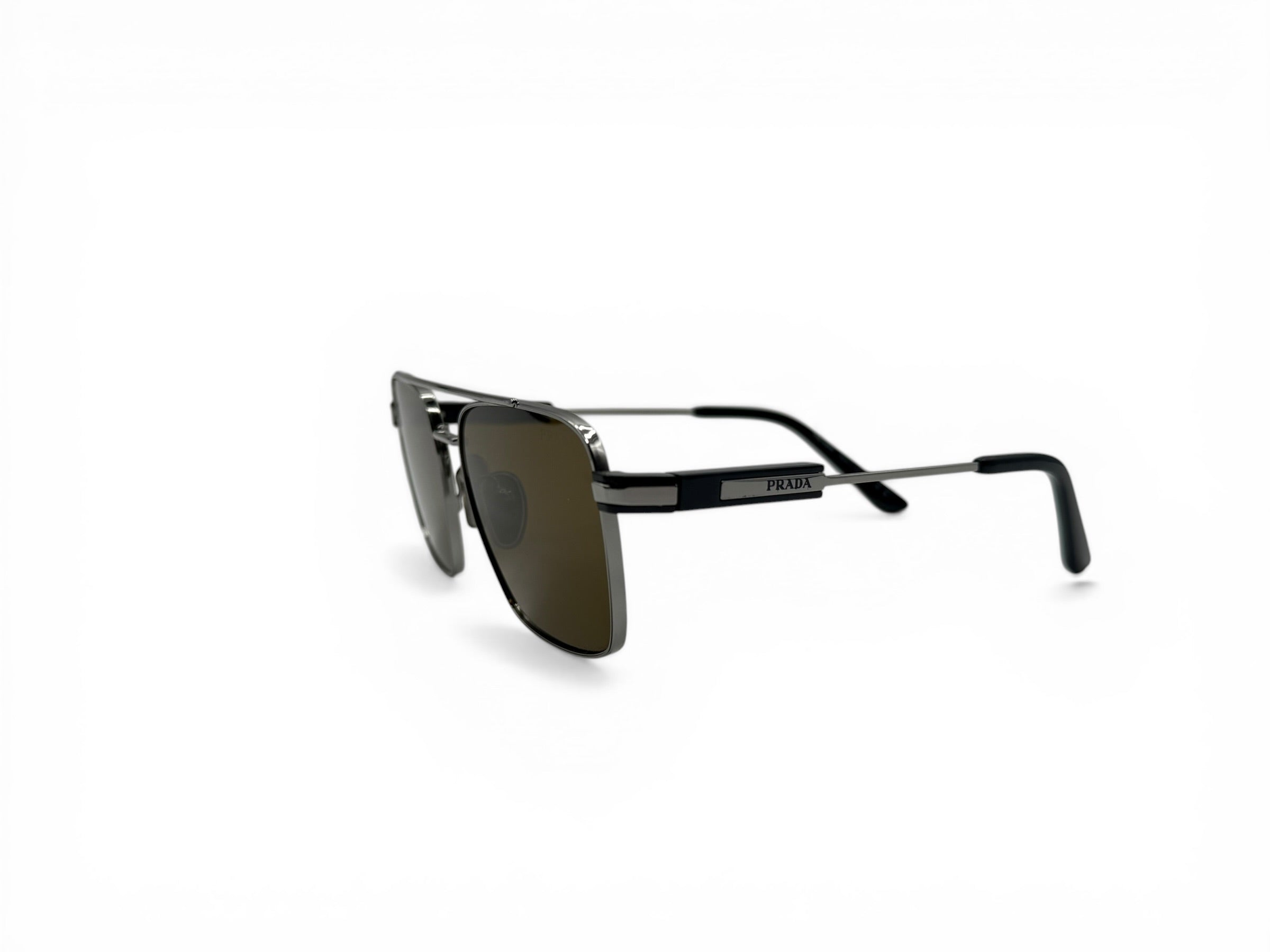 Prada Rectangular Aviator Sunglasses – Metal Frame – Brown Gradient Lens