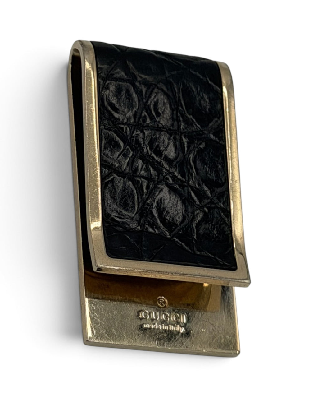 Gucci Crocodile-Embossed Leather Money Clip – Gold-Tone
