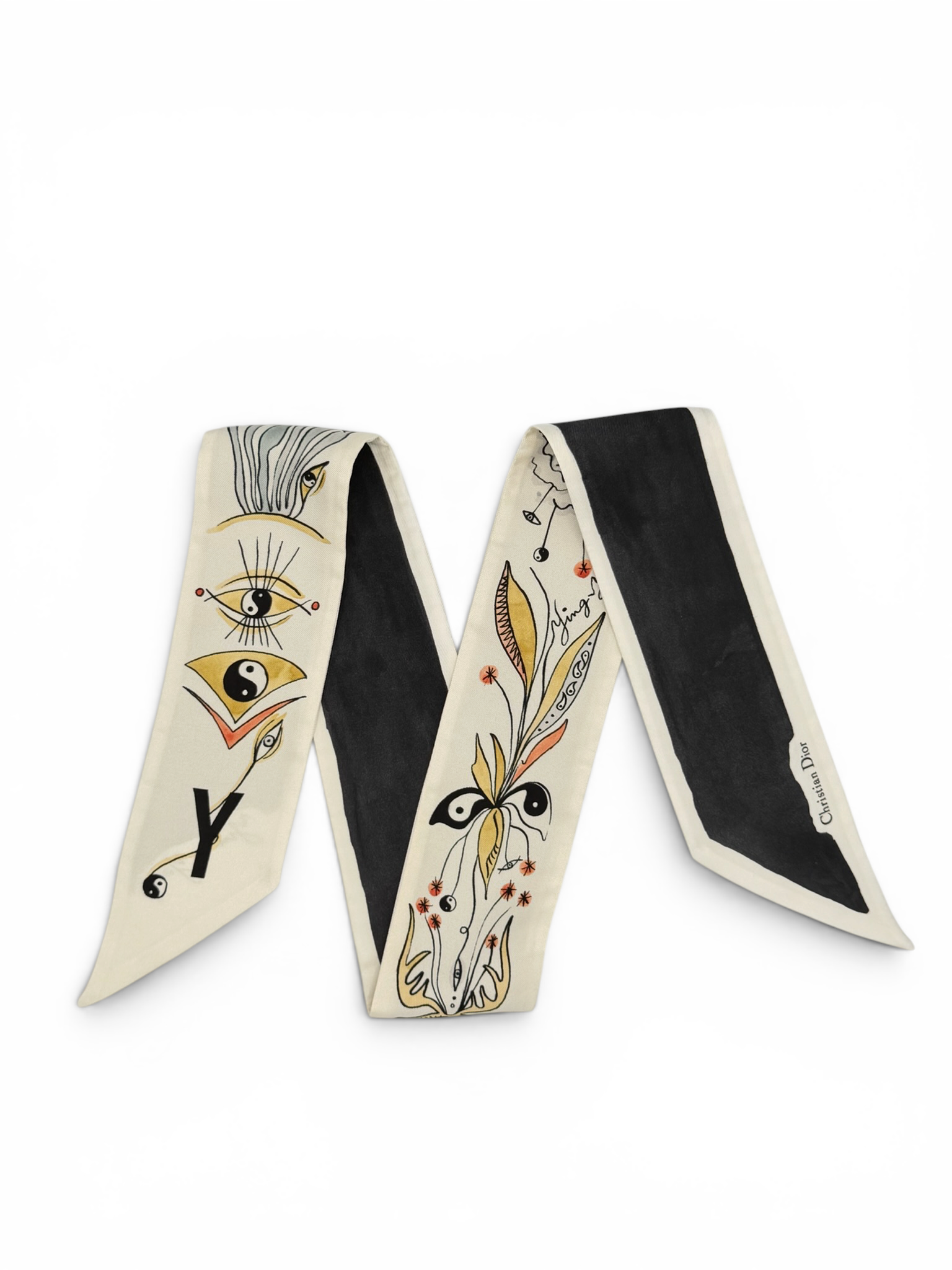 Christian Dior Twill Scarf – Yin-Yang Print – Cream