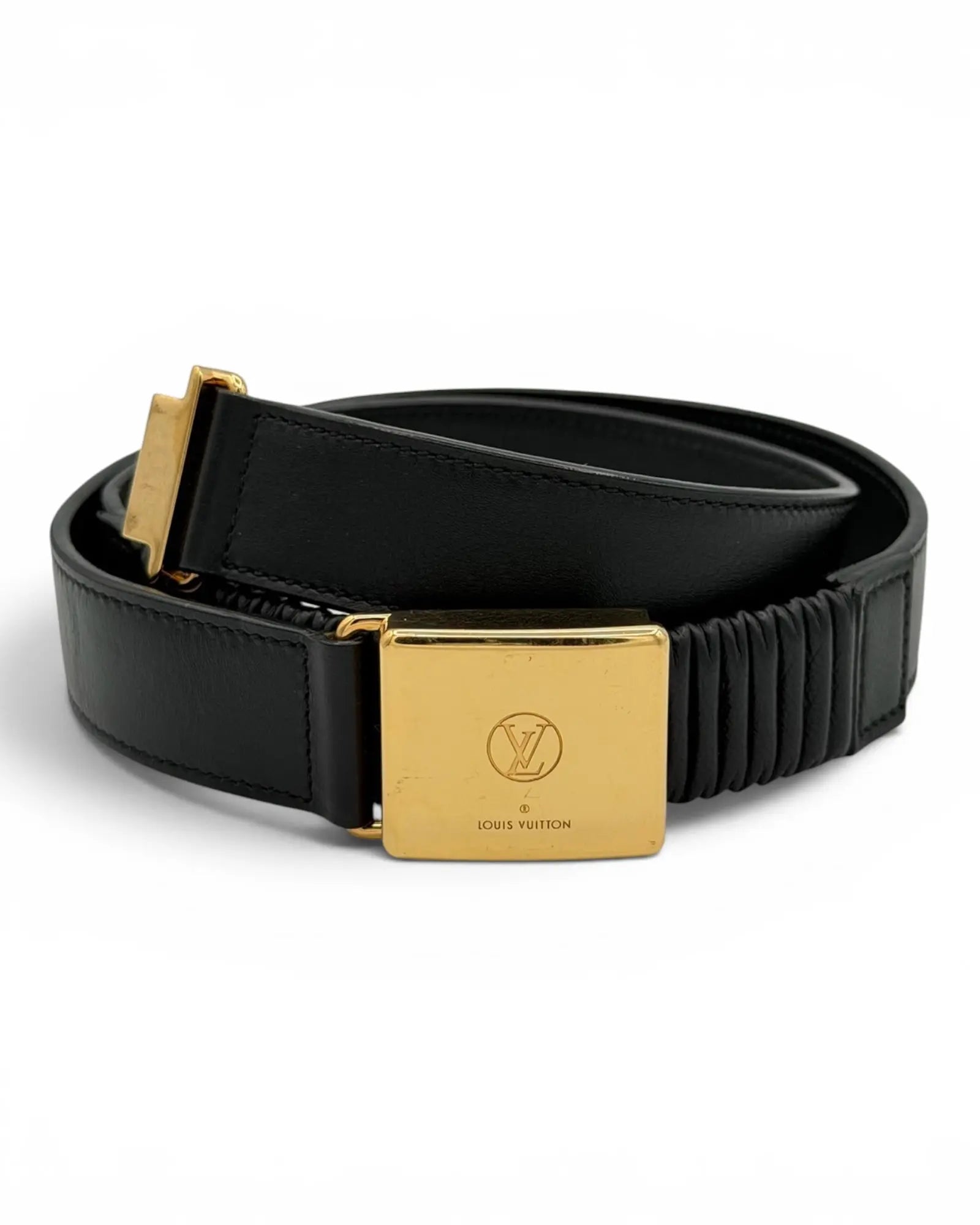 Louis Vuitton Vintage Belt – Black Leather – Gold LV Buckle LUXVINTAGELISBON