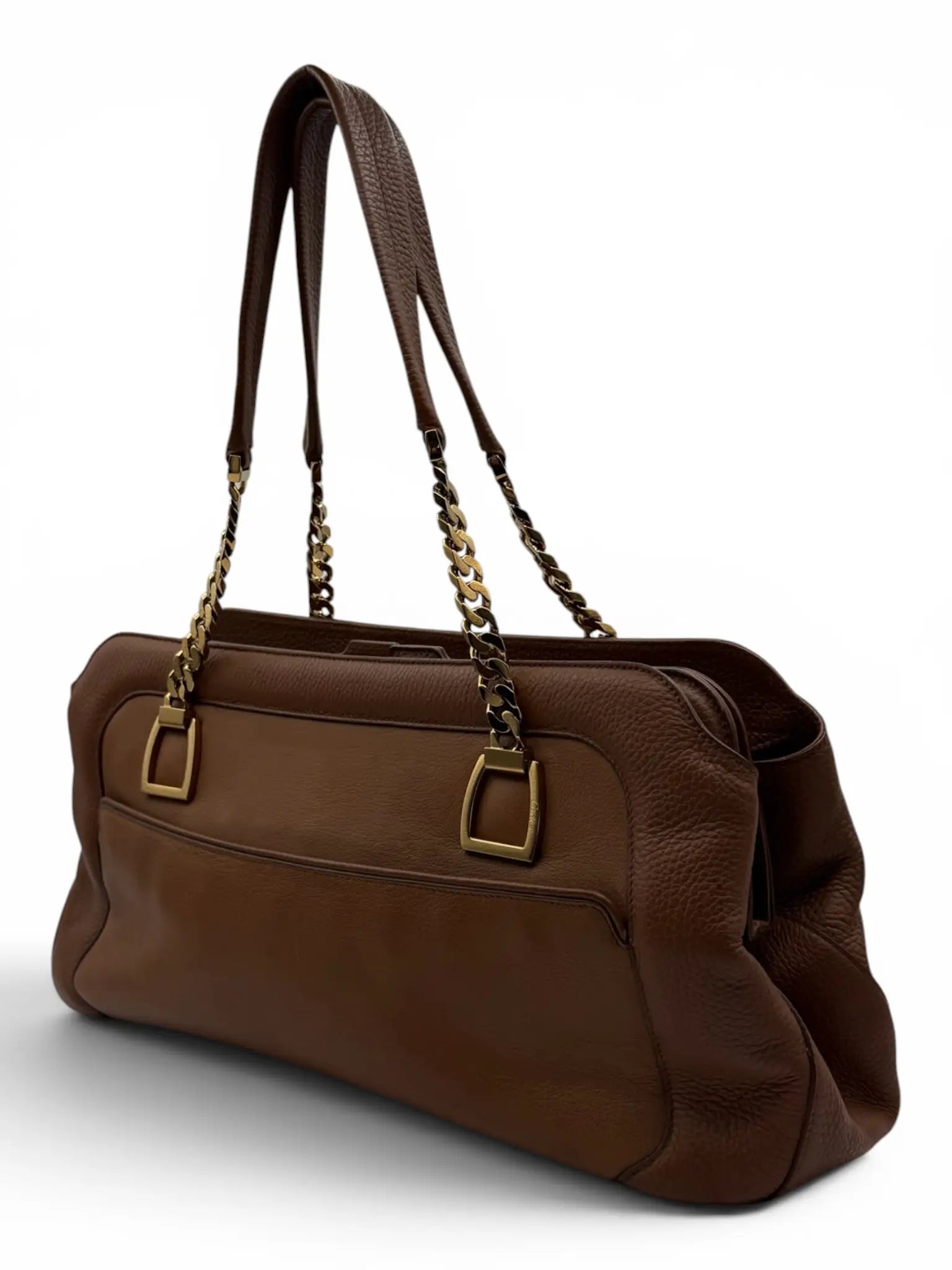 Cartier Bowler Bag – Brown Grained Leather – Gold Hardware