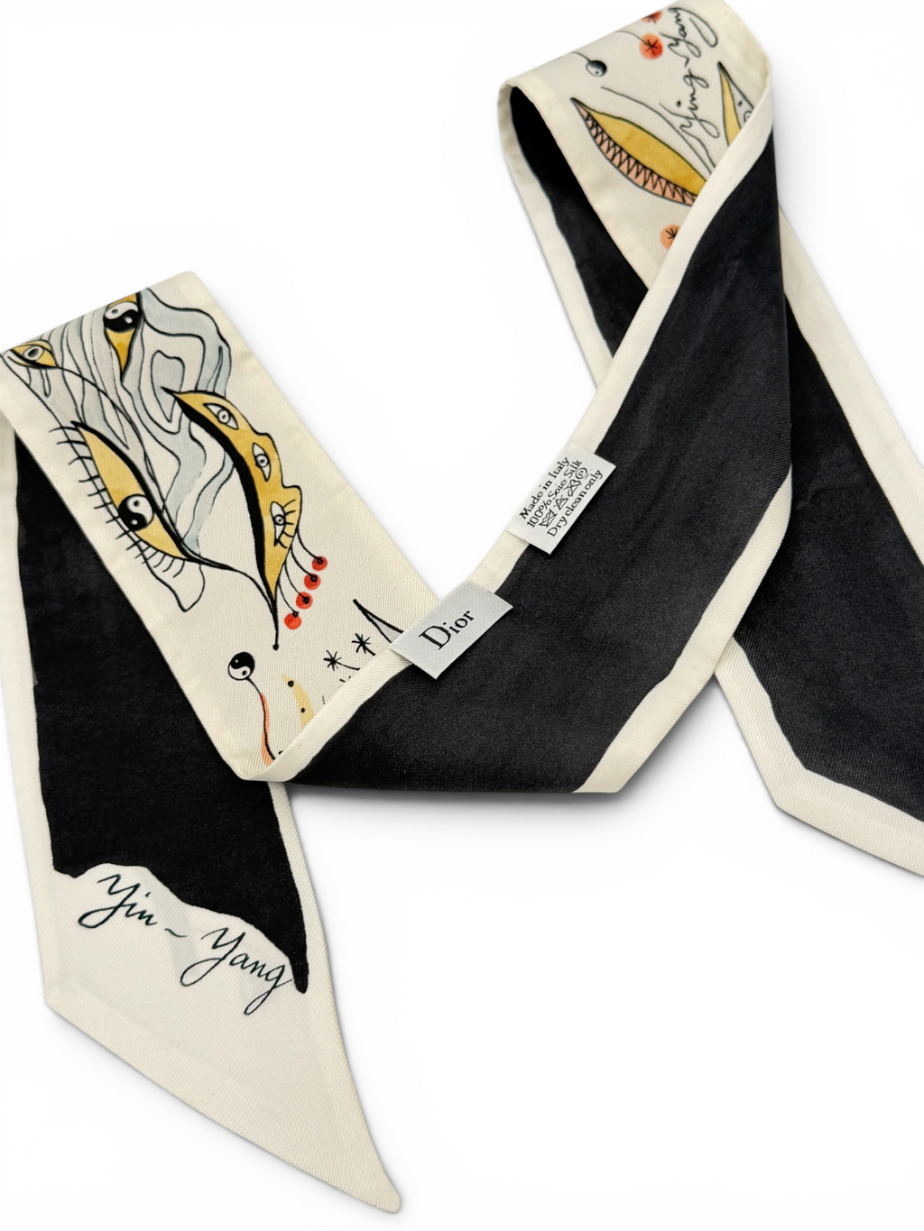 Christian Dior Twill Scarf – Yin-Yang Print – Cream