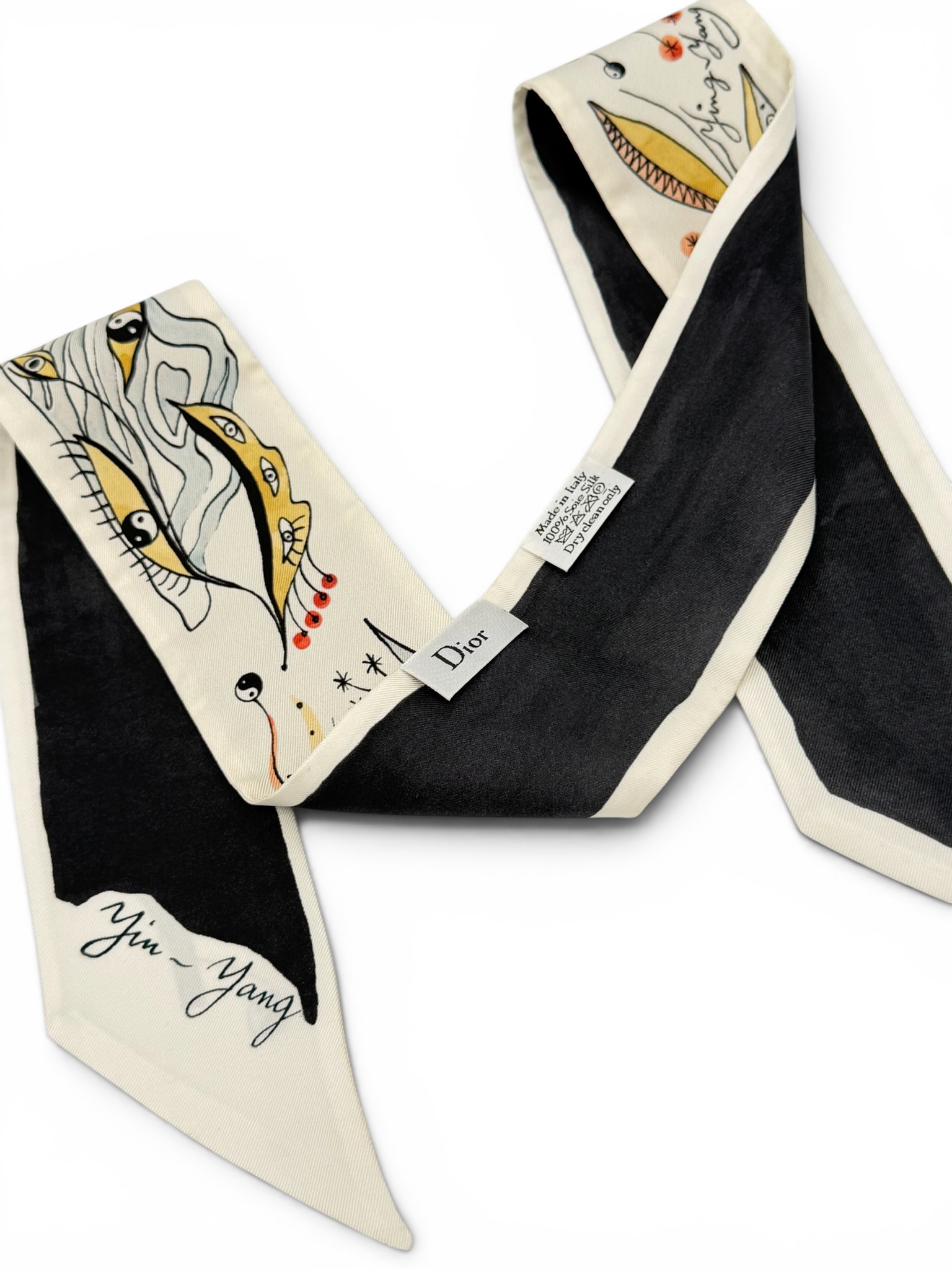 Christian Dior Twill Scarf – Yin-Yang Print – Cream
