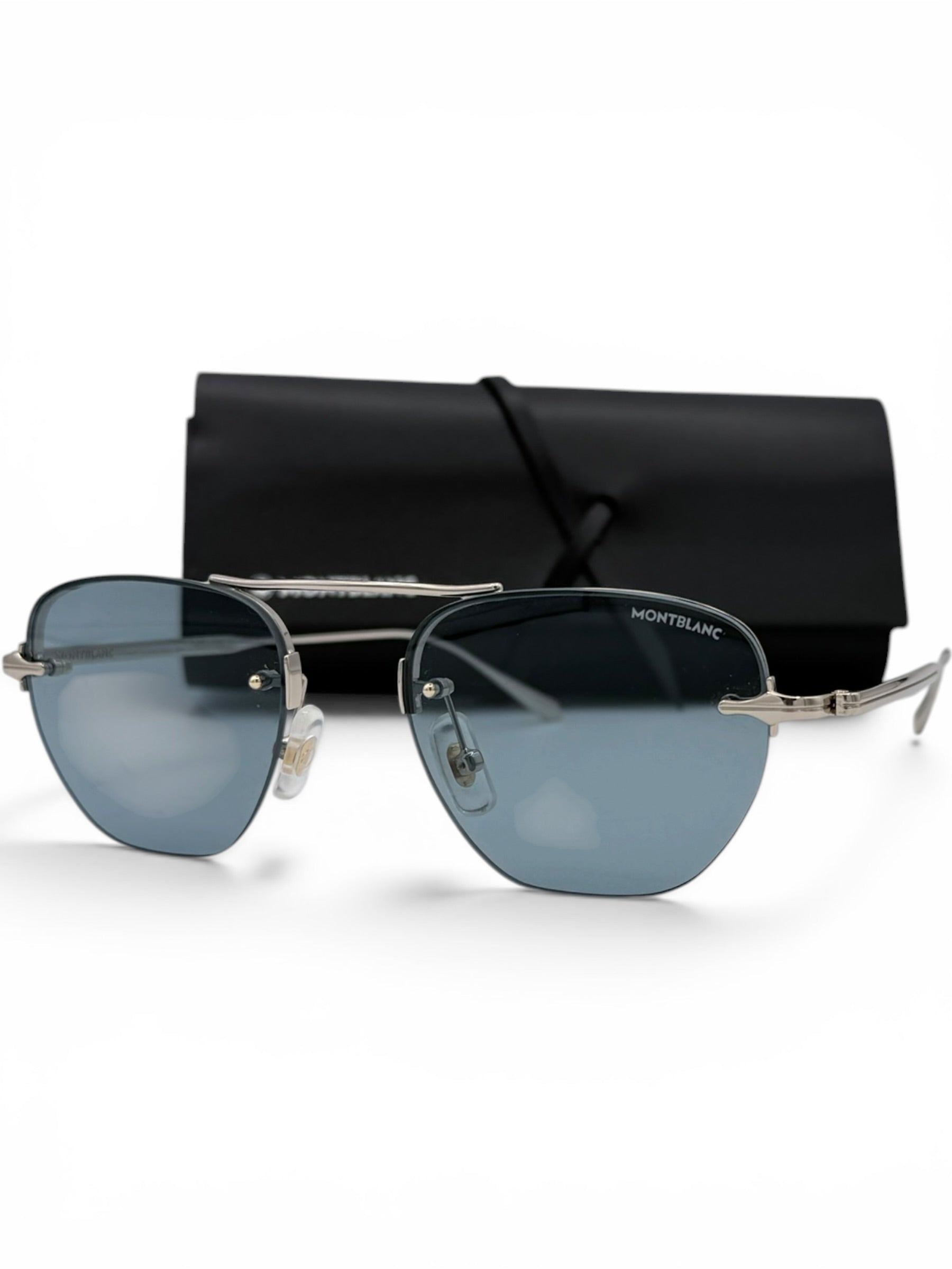 Montblanc silver-light blue sunglasses