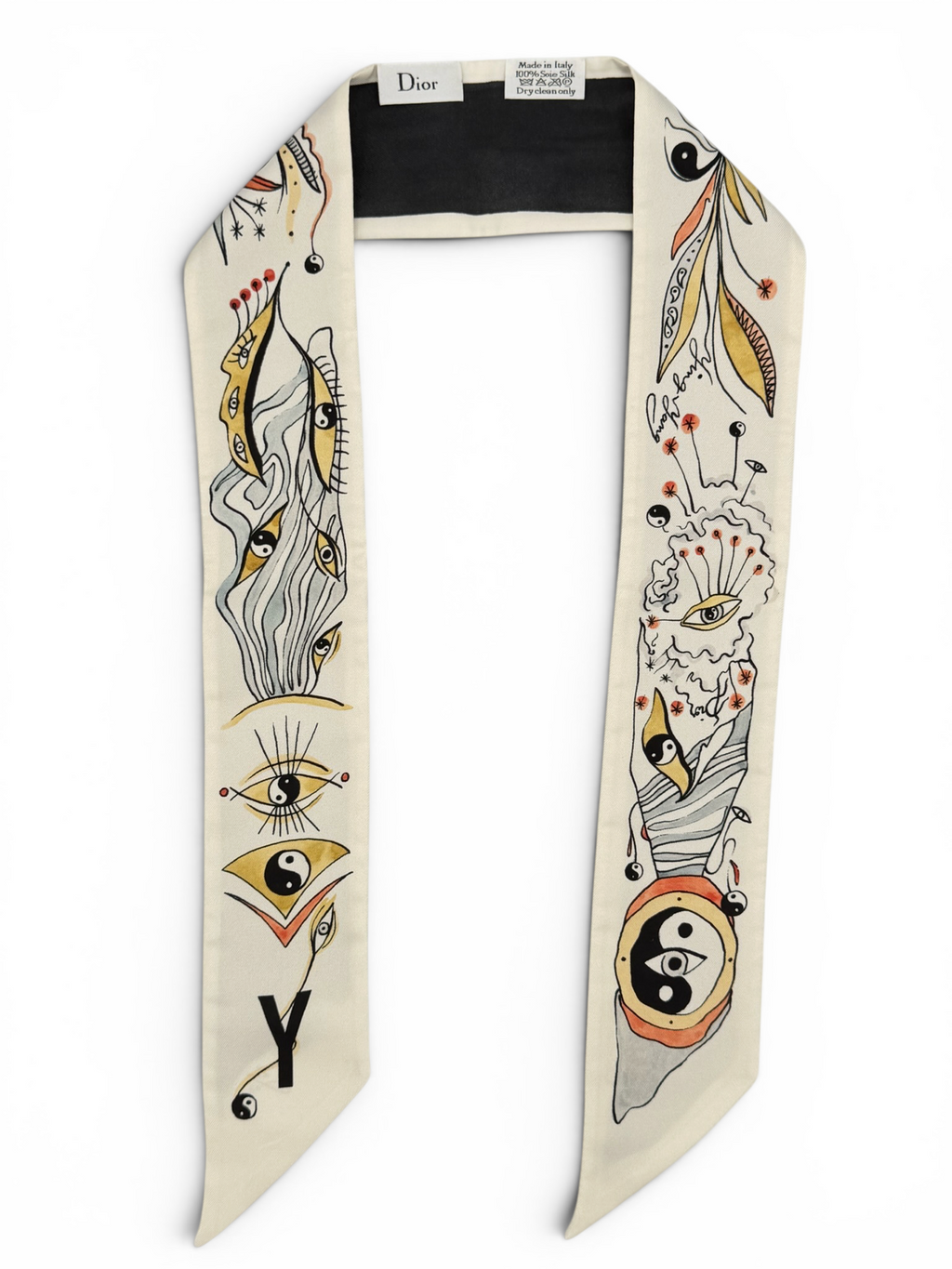 Christian Dior Twill Scarf – Yin-Yang Print – Cream