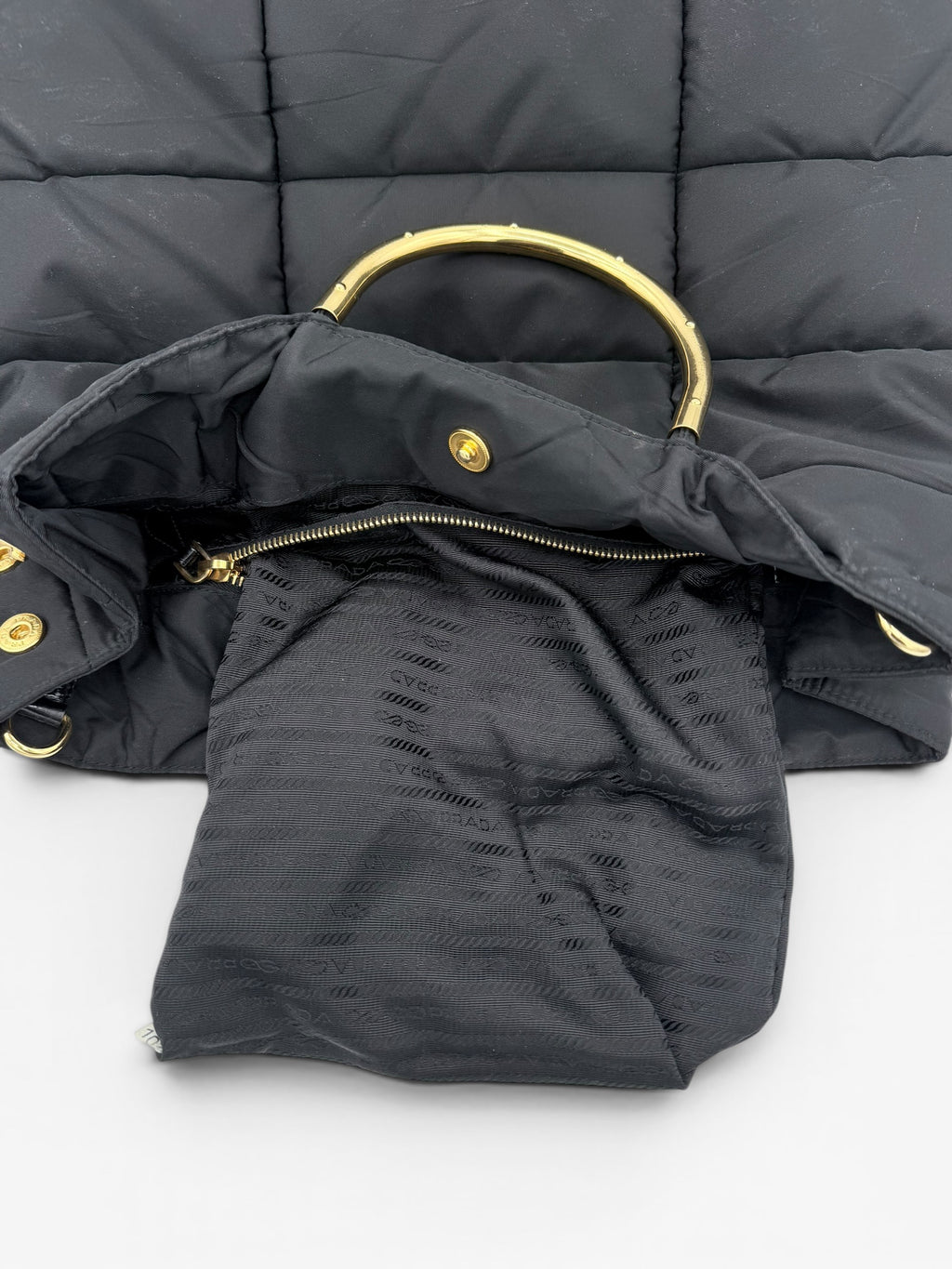 Prada Nylon Padded Tote - Black / Gold