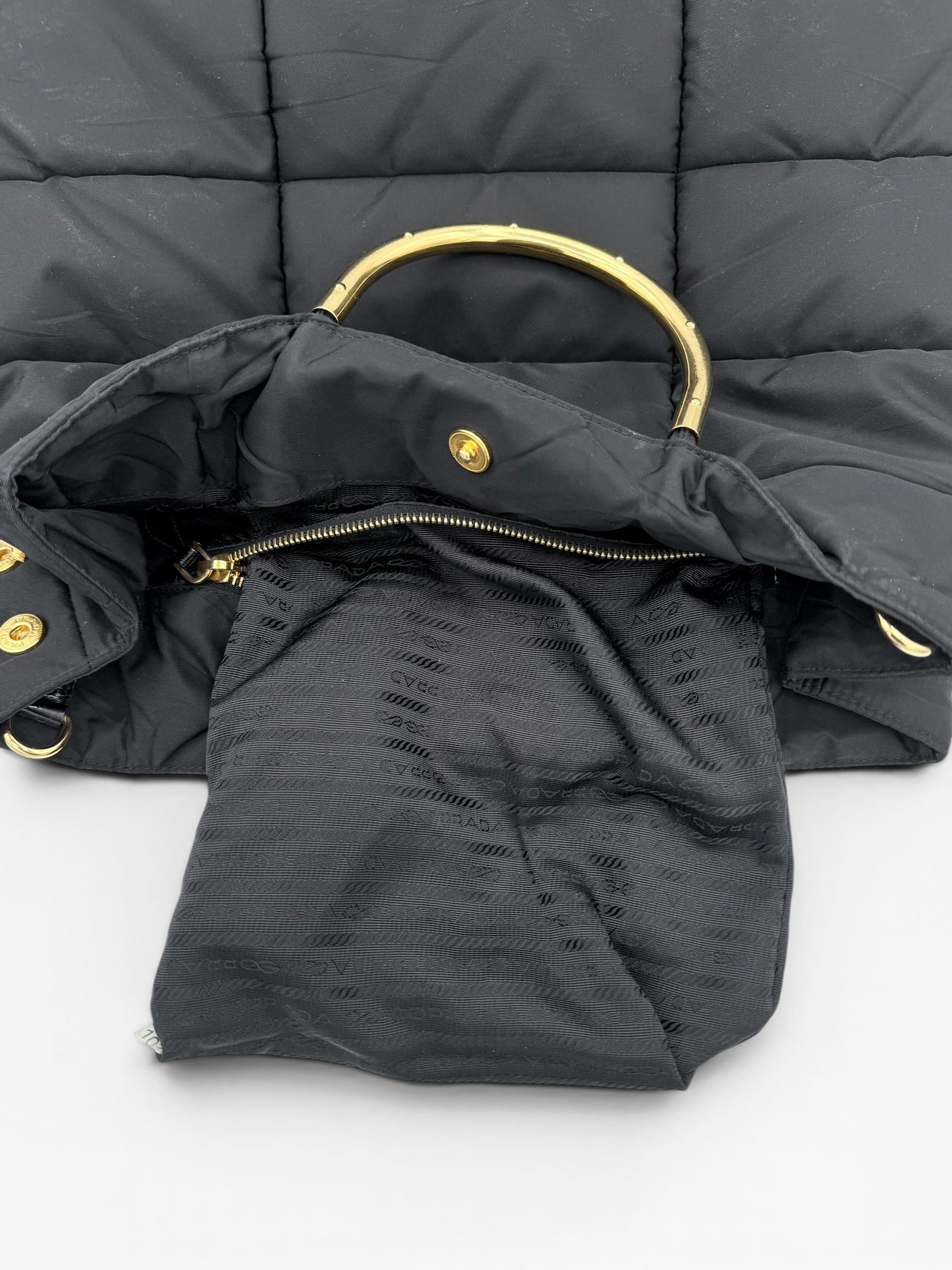 Prada Nylon Padded Tote - Black / Gold