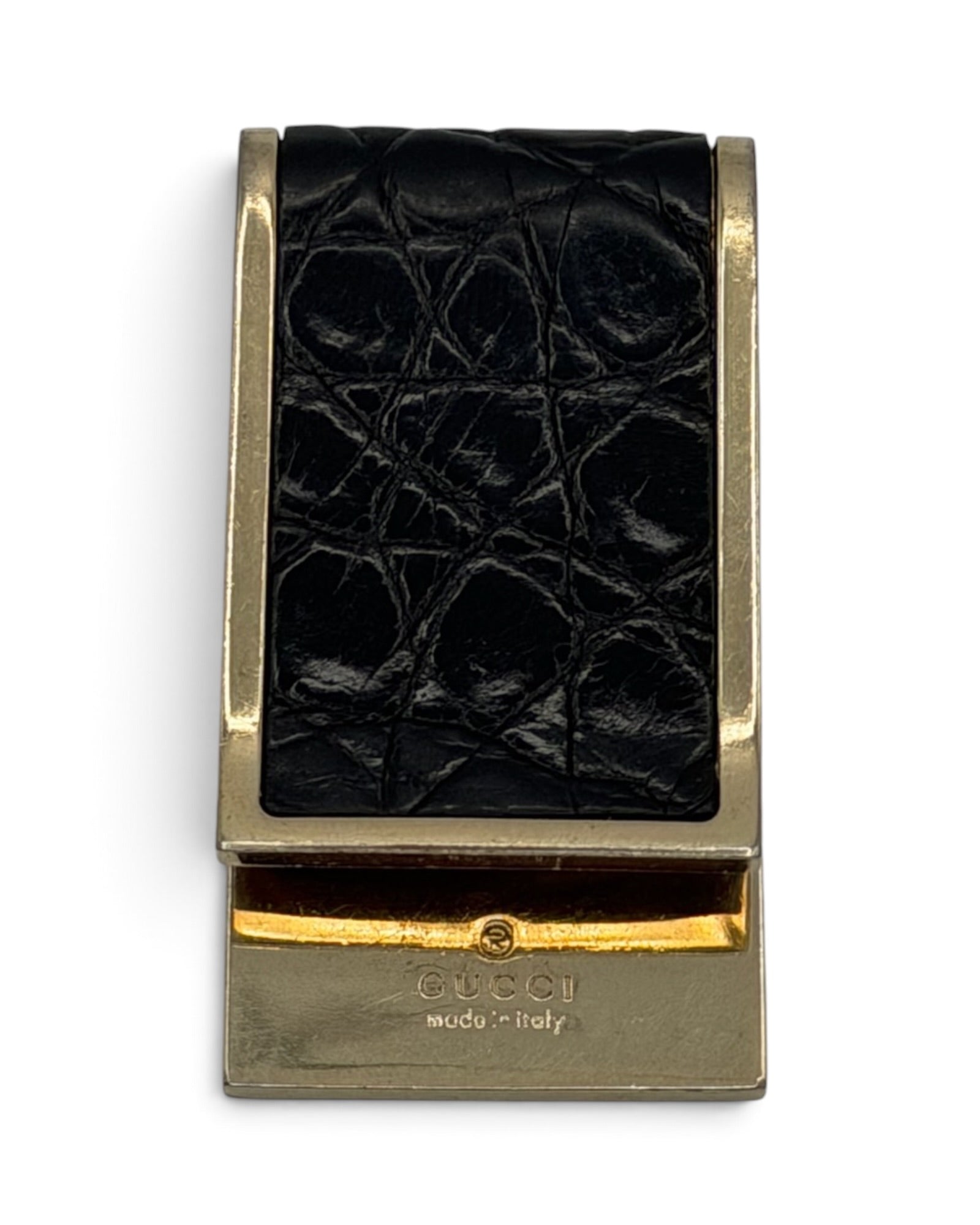 Gucci Crocodile-Embossed Leather Money Clip – Gold-Tone