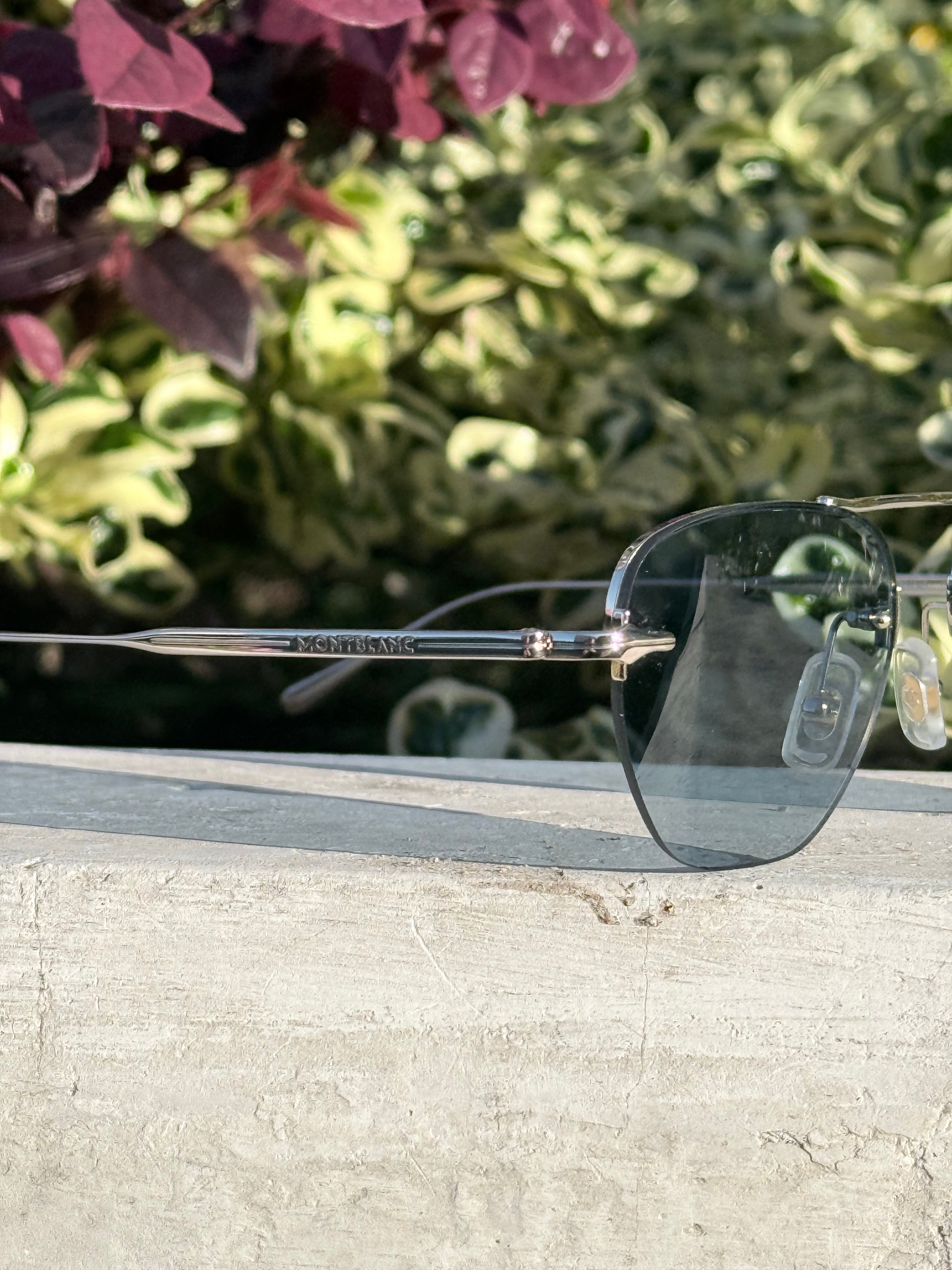 Montblanc silver-light blue sunglasses