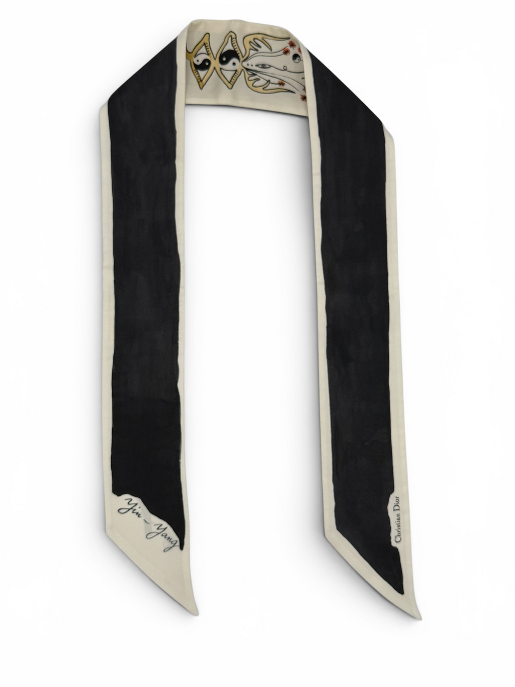 Christian Dior Twill Scarf – Yin-Yang Print – Cream