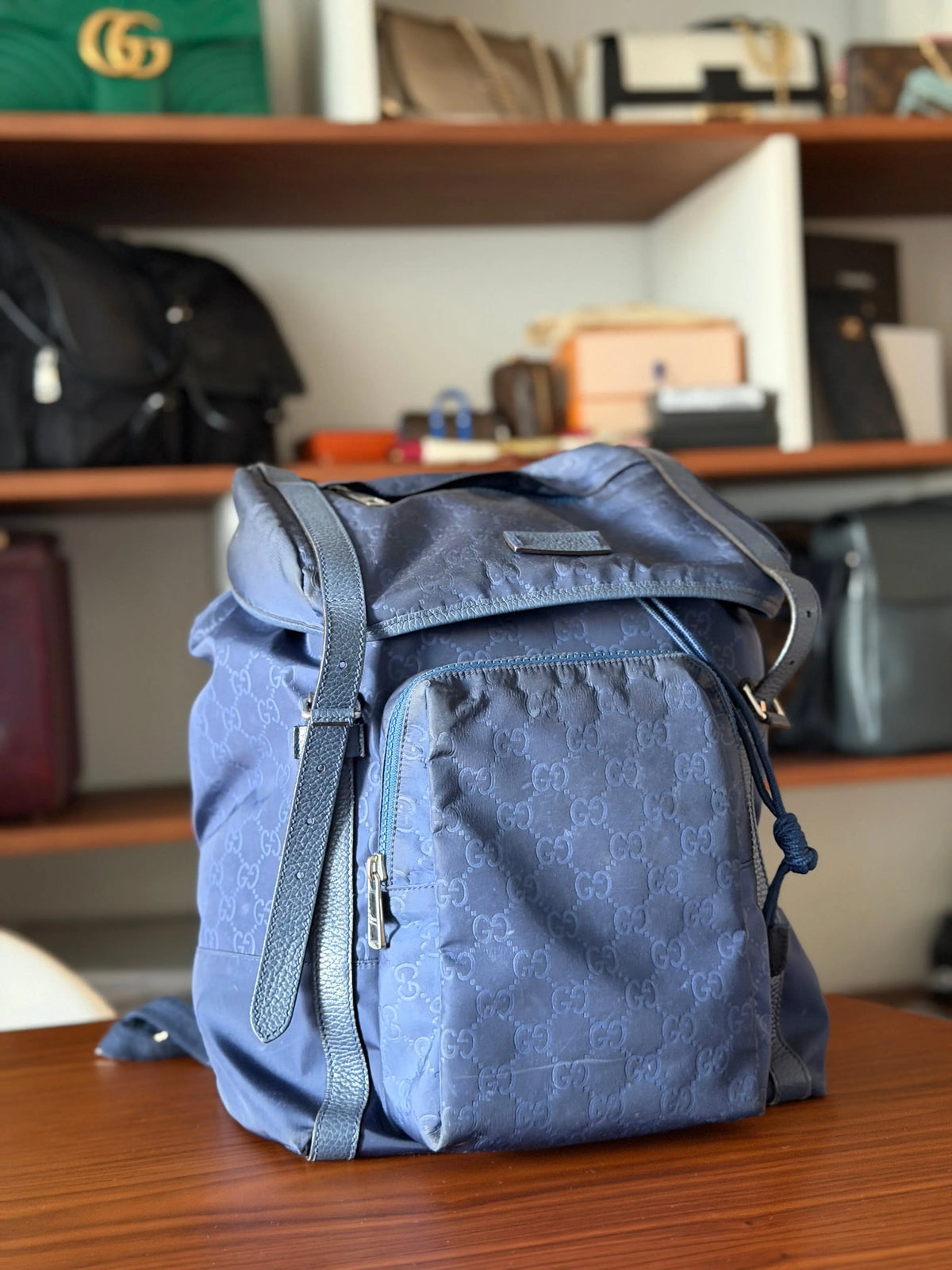 Gucci GG Nylon Backpack – Navy Blue LUXVINTAGELISBON