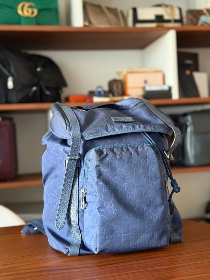 Gucci GG Nylon Backpack – Navy Blue LUXVINTAGELISBON