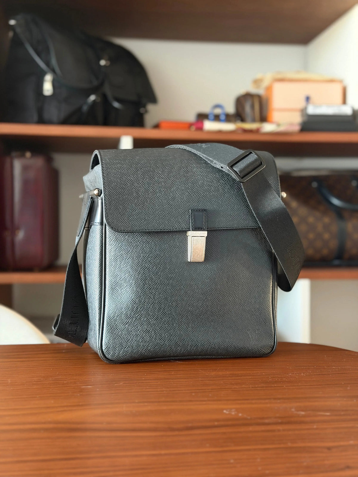 Louis Vuitton Saratov PM – Black Taiga Leather Messenger Bag LUXVINTAGELISBON