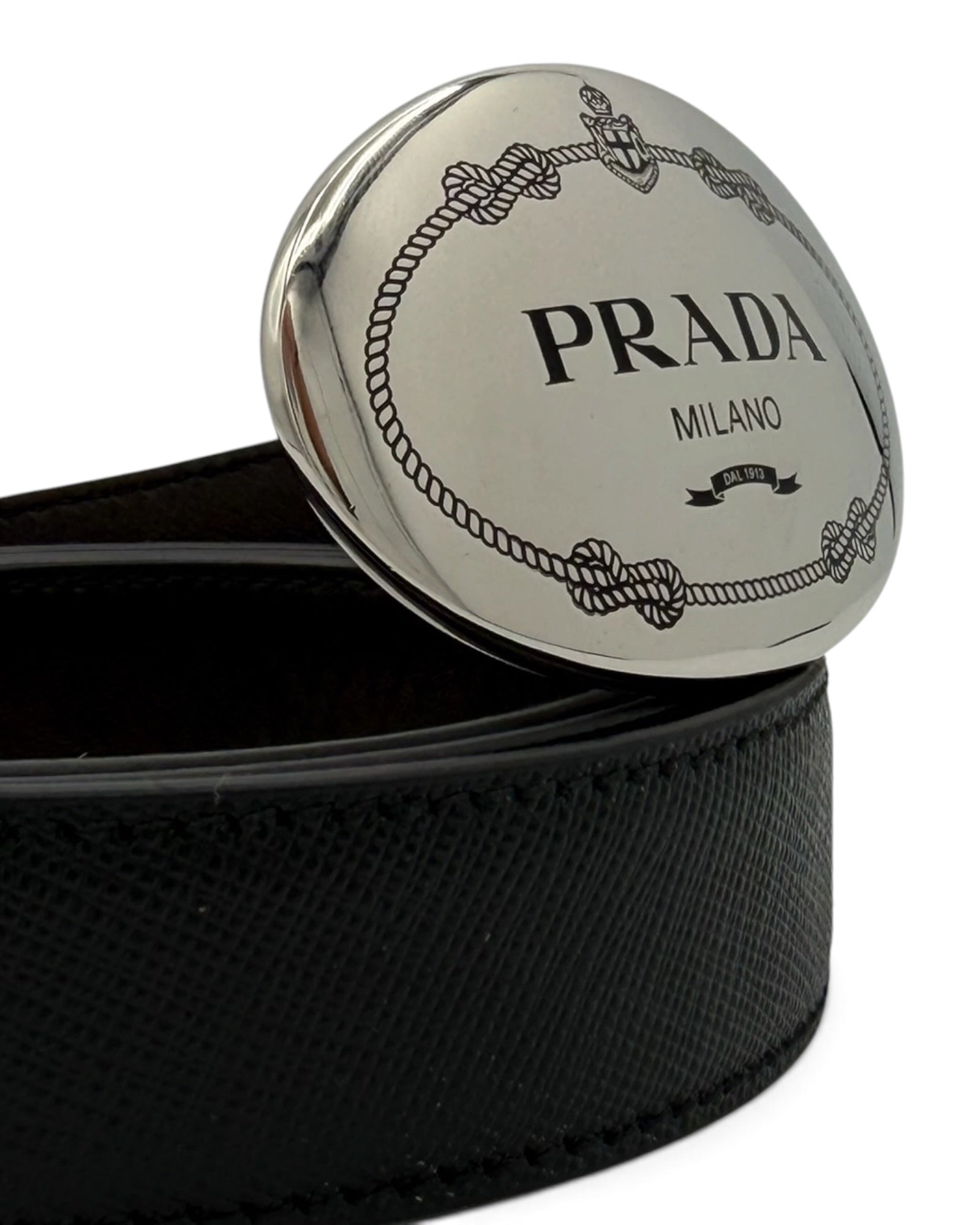Cinto Prada em Pele Saffiano – Preto