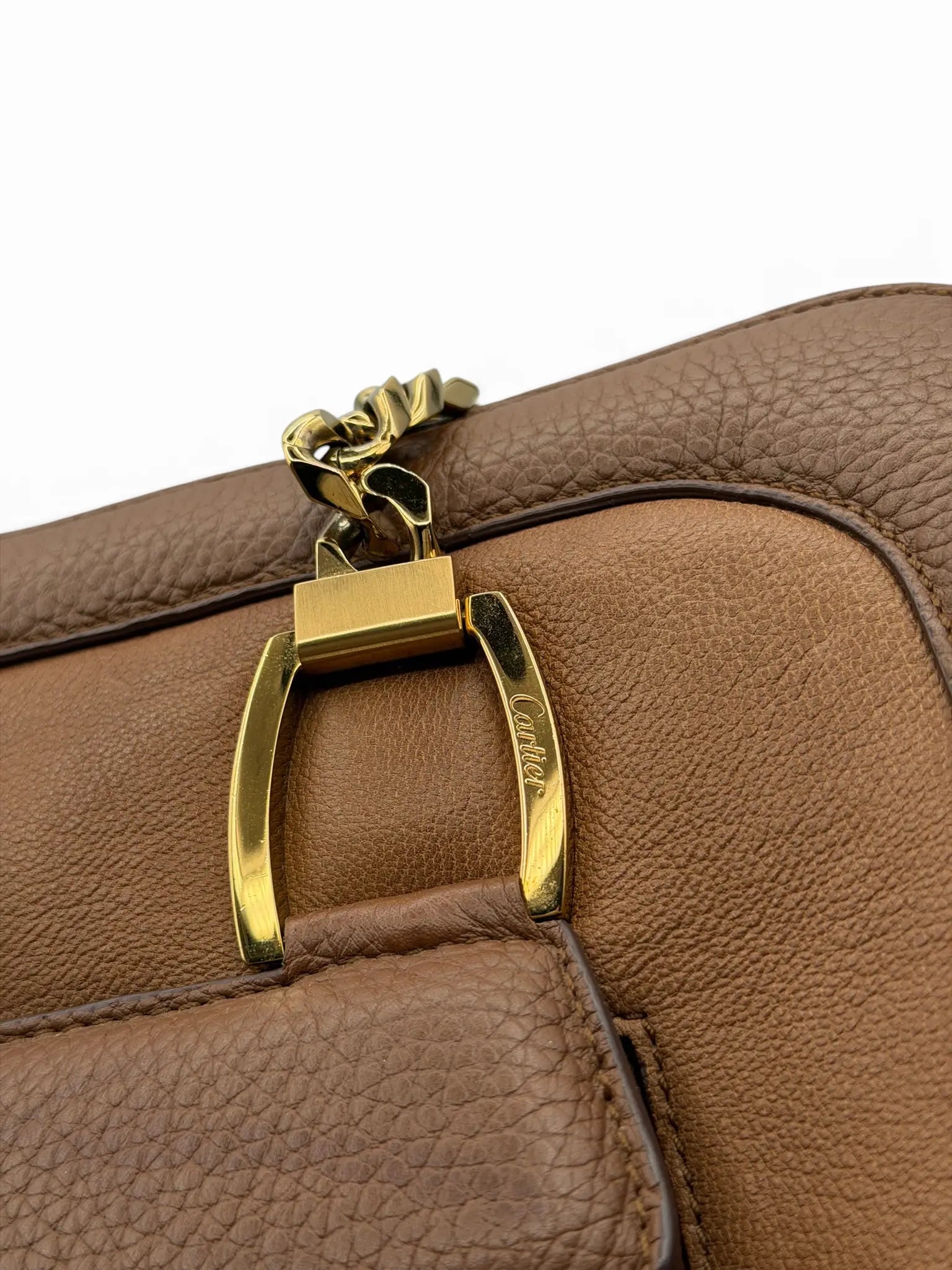 Cartier Bowler Bag – Brown Grained Leather – Gold Hardware