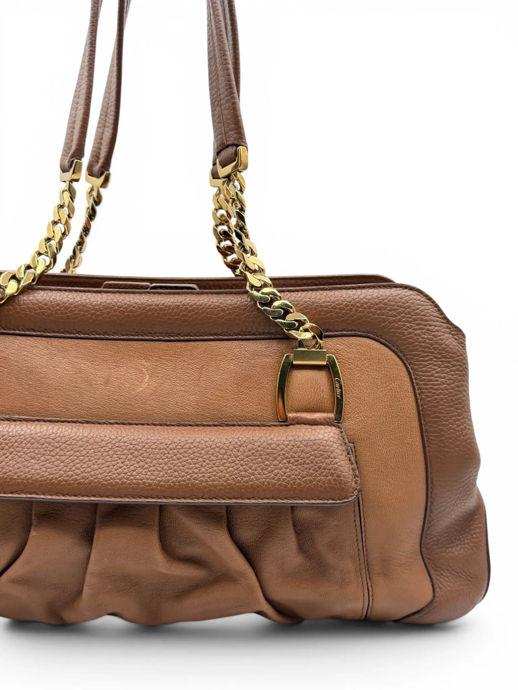 Cartier Bowler Bag – Brown Grained Leather – Gold Hardware
