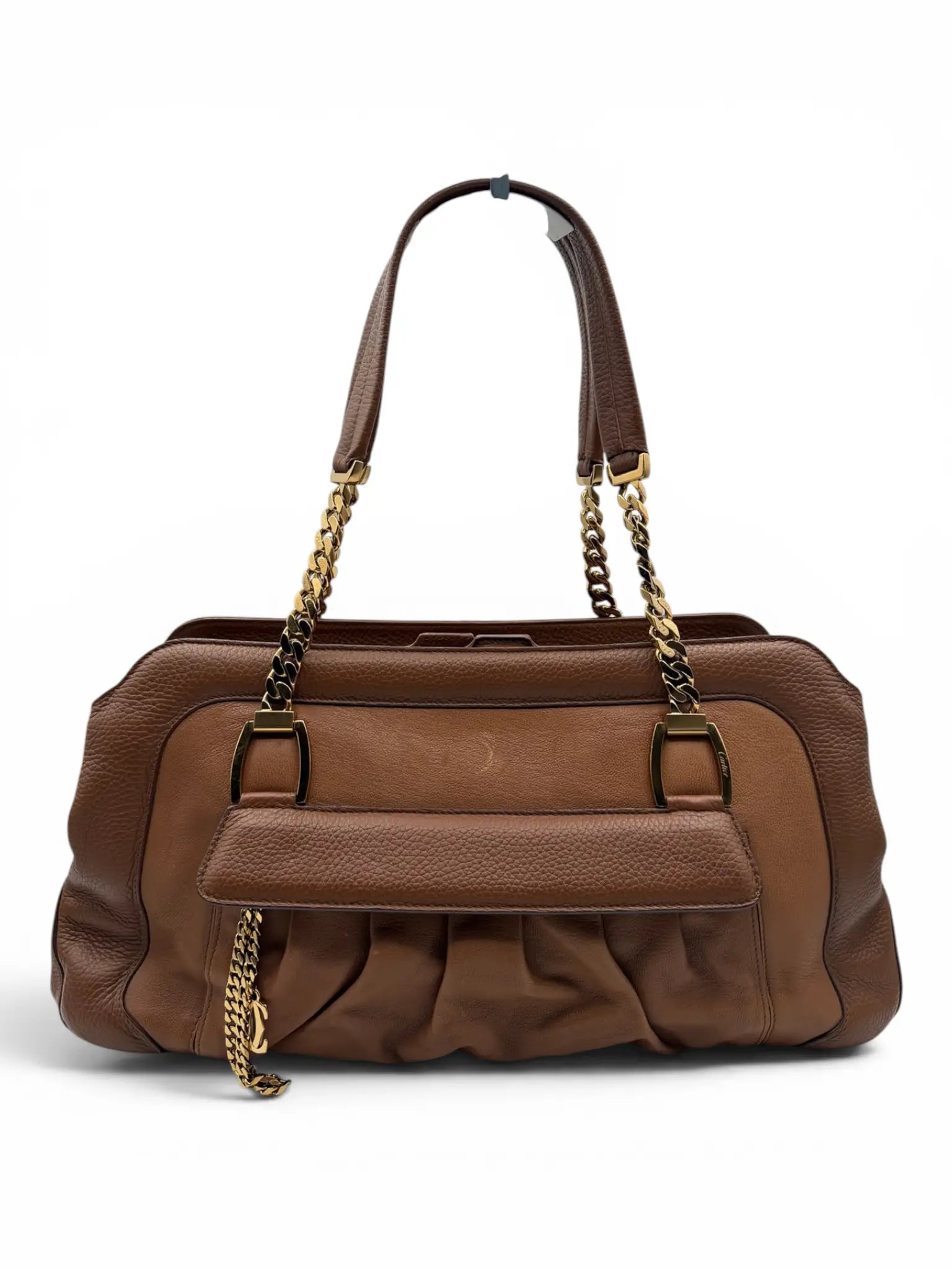 Cartier Bowler Bag – Brown Grained Leather – Gold Hardware
