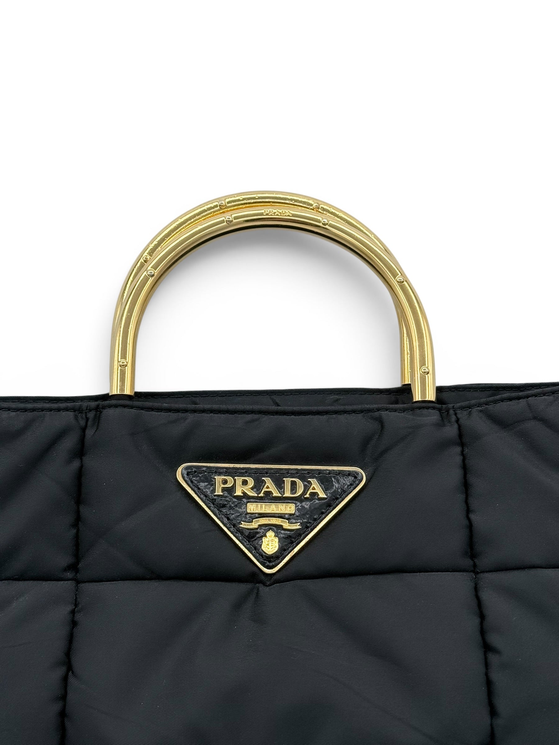 Prada Nylon Padded Tote - Black / Gold