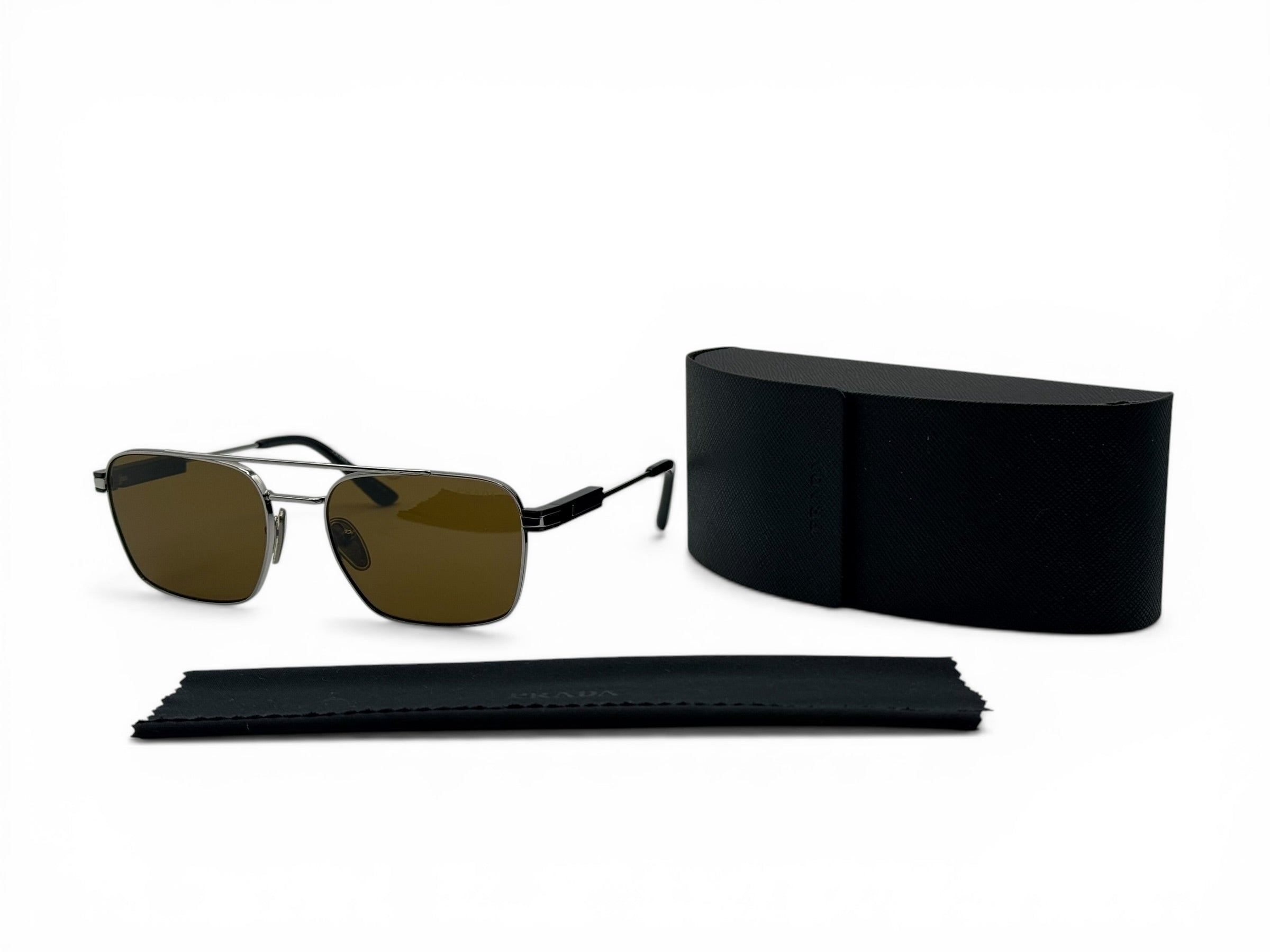 Prada Rectangular Aviator Sunglasses – Metal Frame – Brown Gradient Lens