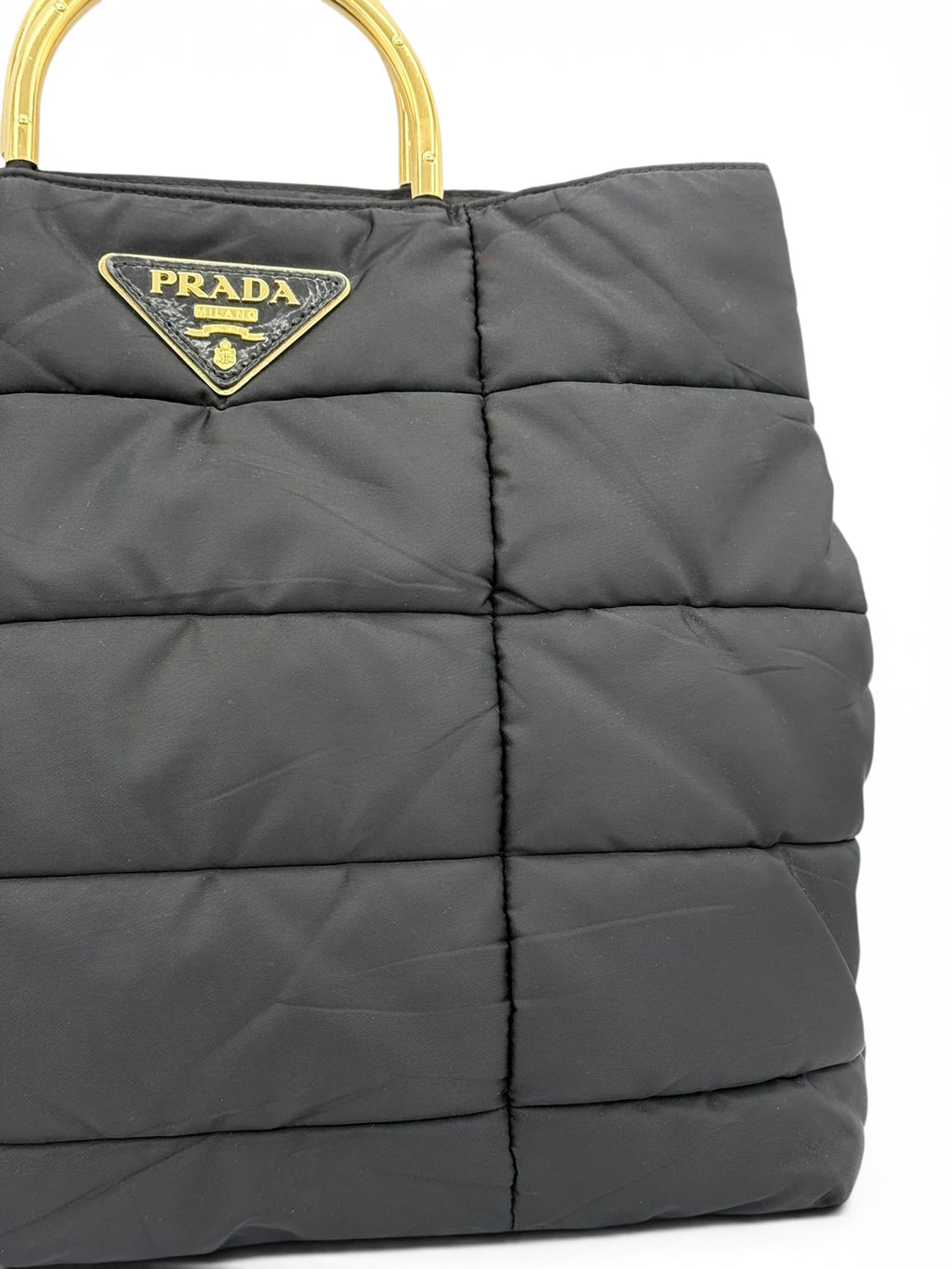 Prada Nylon Padded Tote - Black / Gold