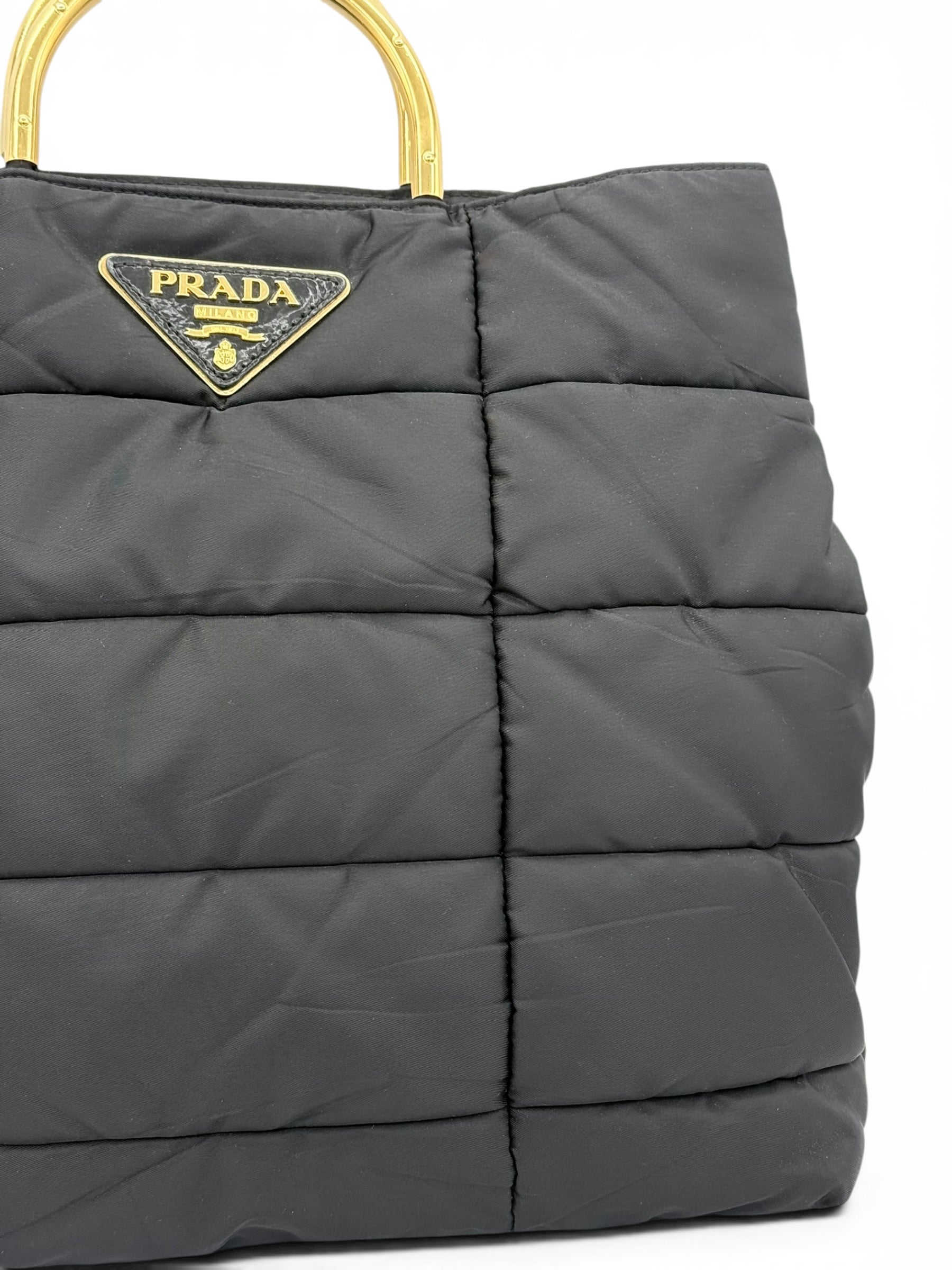 Prada Nylon Padded Tote - Black / Gold