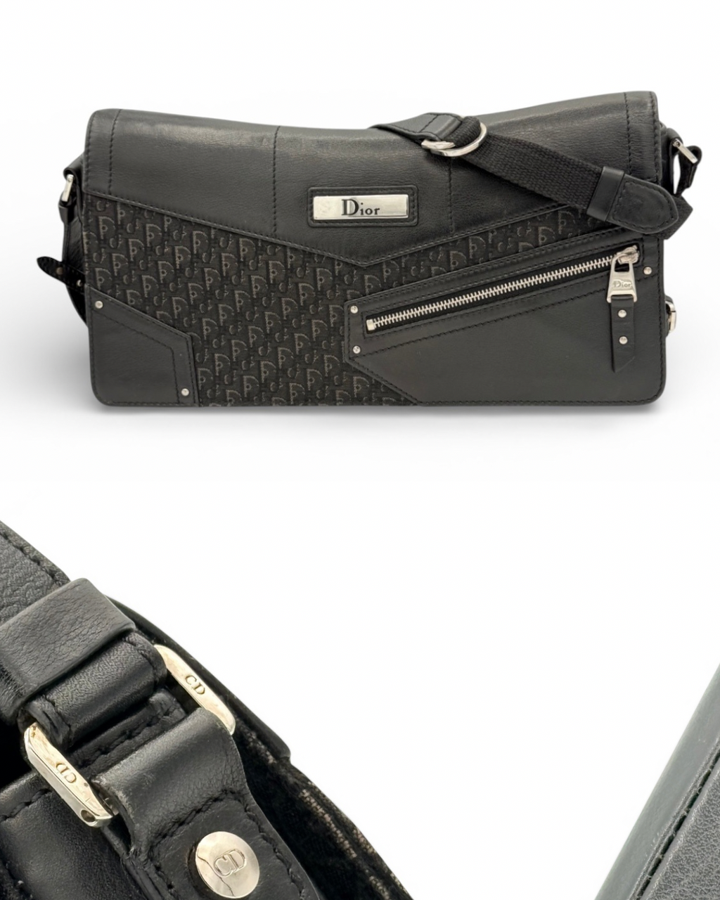 Mala de ombro Christian Dior Vintage Oblique Canvas Baguette