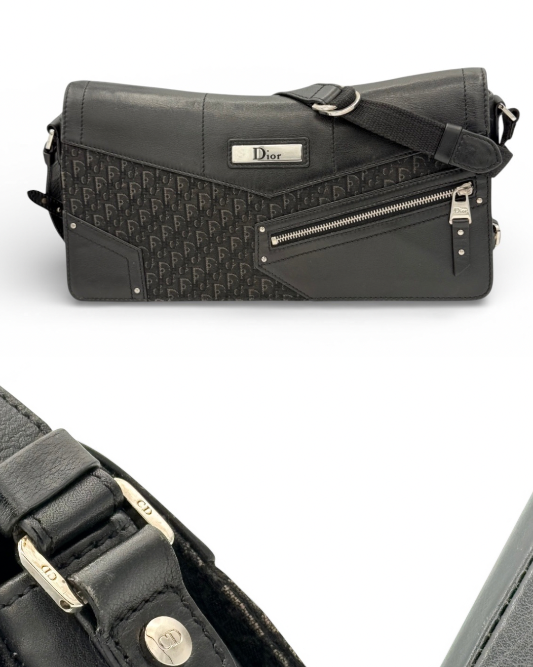 Christian Dior Vintage Oblique Canvas Baguette Shoulder Bag