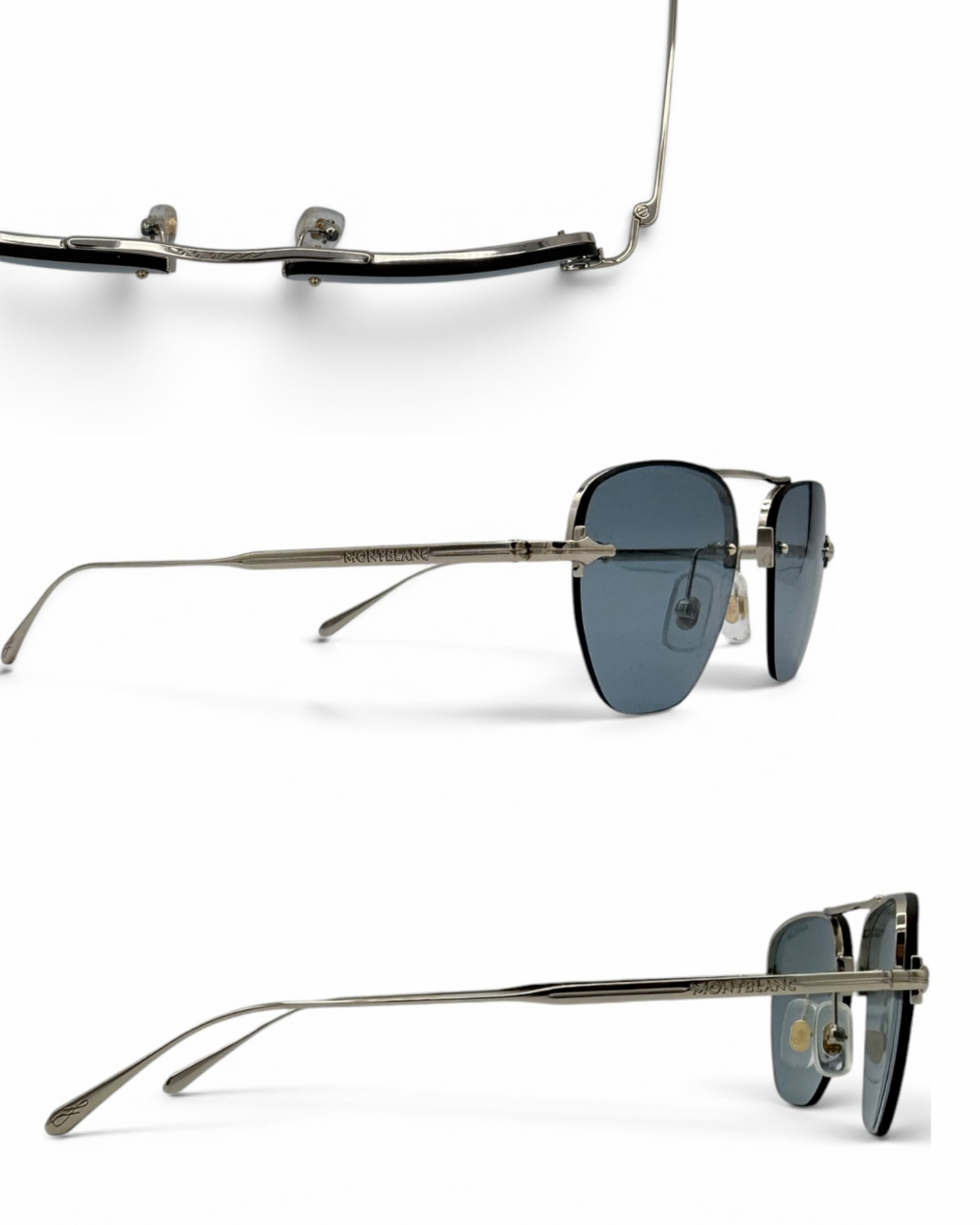 Montblanc silver-light blue sunglasses