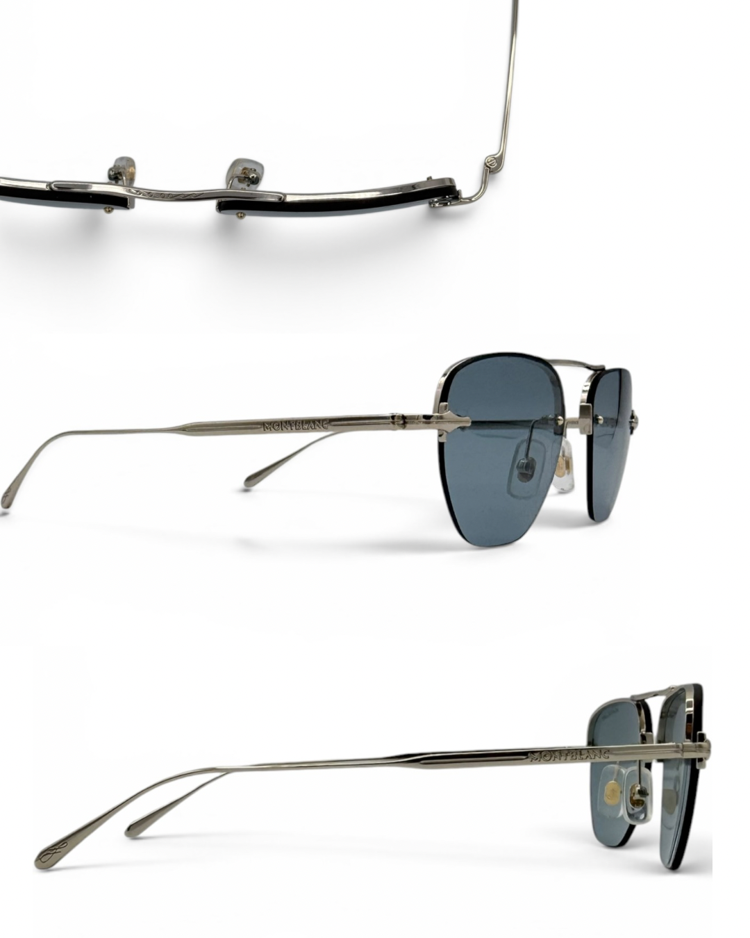 Montblanc silver-light blue sunglasses